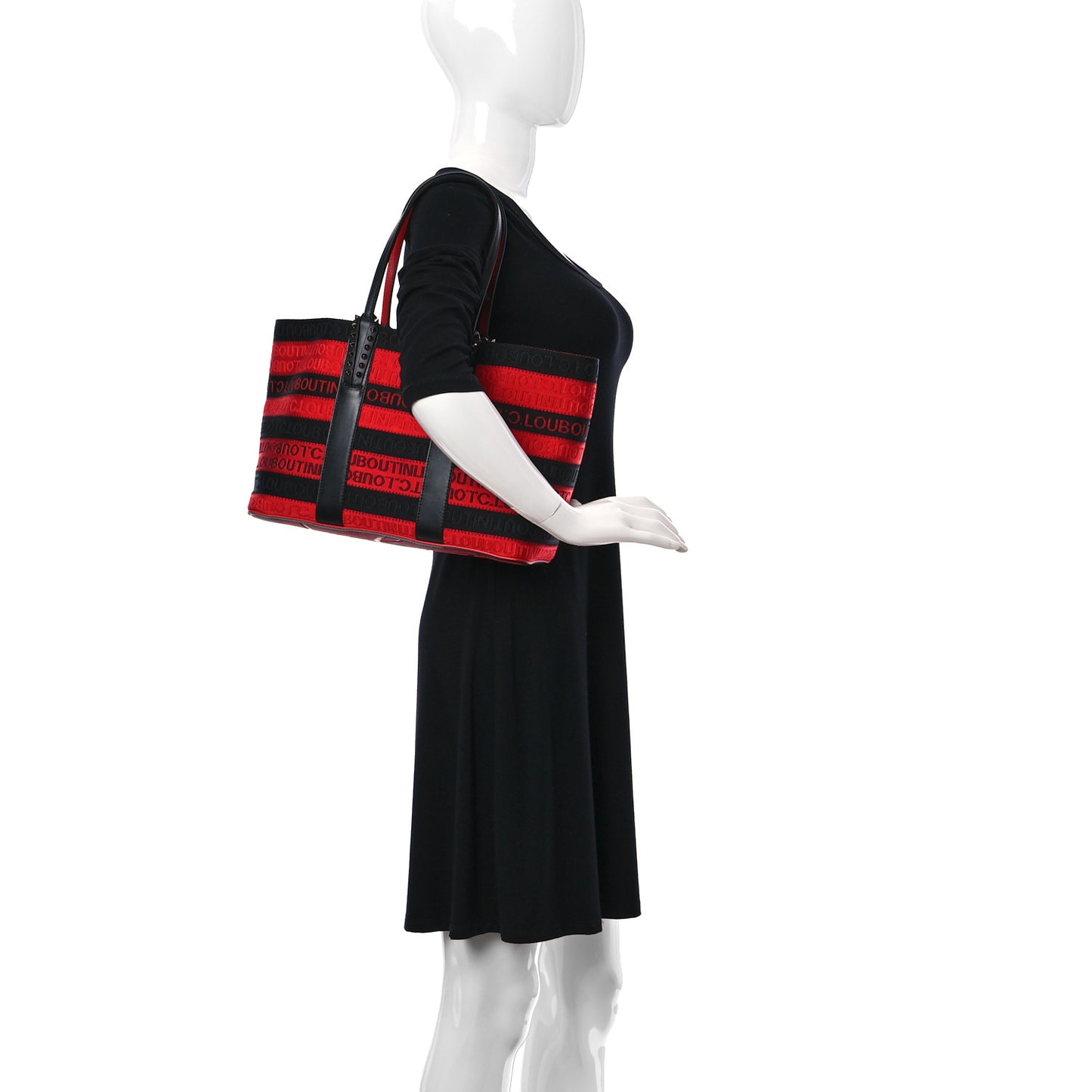 Canvas Spikes East West Cabata Tote Red Black