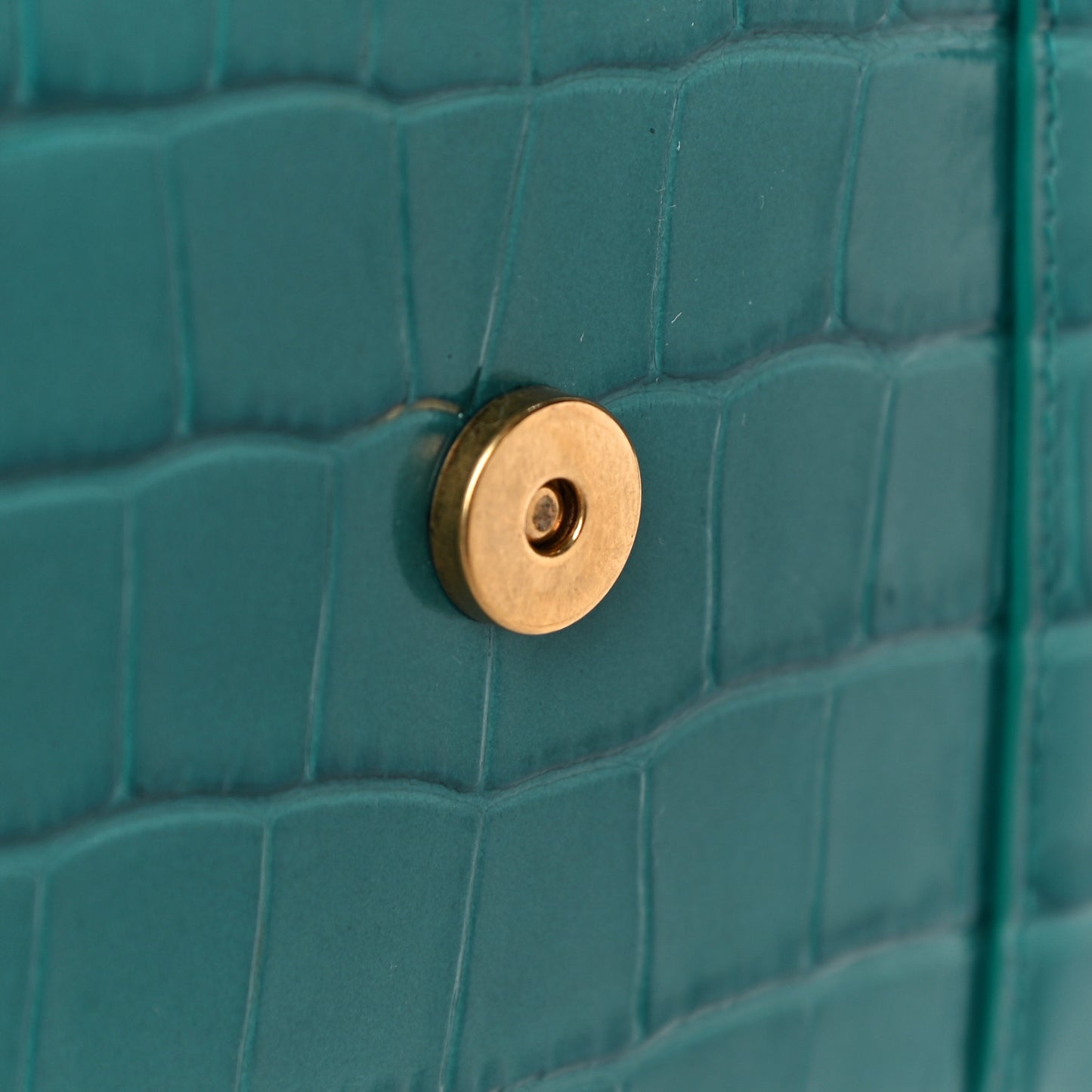 Shiny Calfskin Crocodile Embossed Hourglass Top Handle Bag XS Dark Turquoise