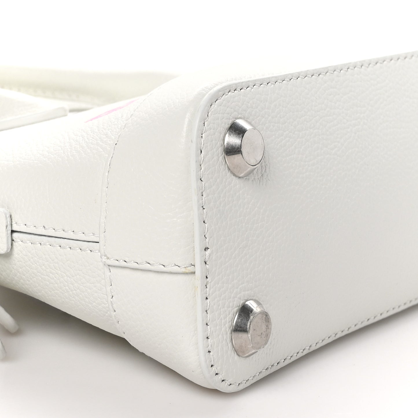 Grained Calfskin Logo XXS Ville Top Handle Bag White Fluo Pink