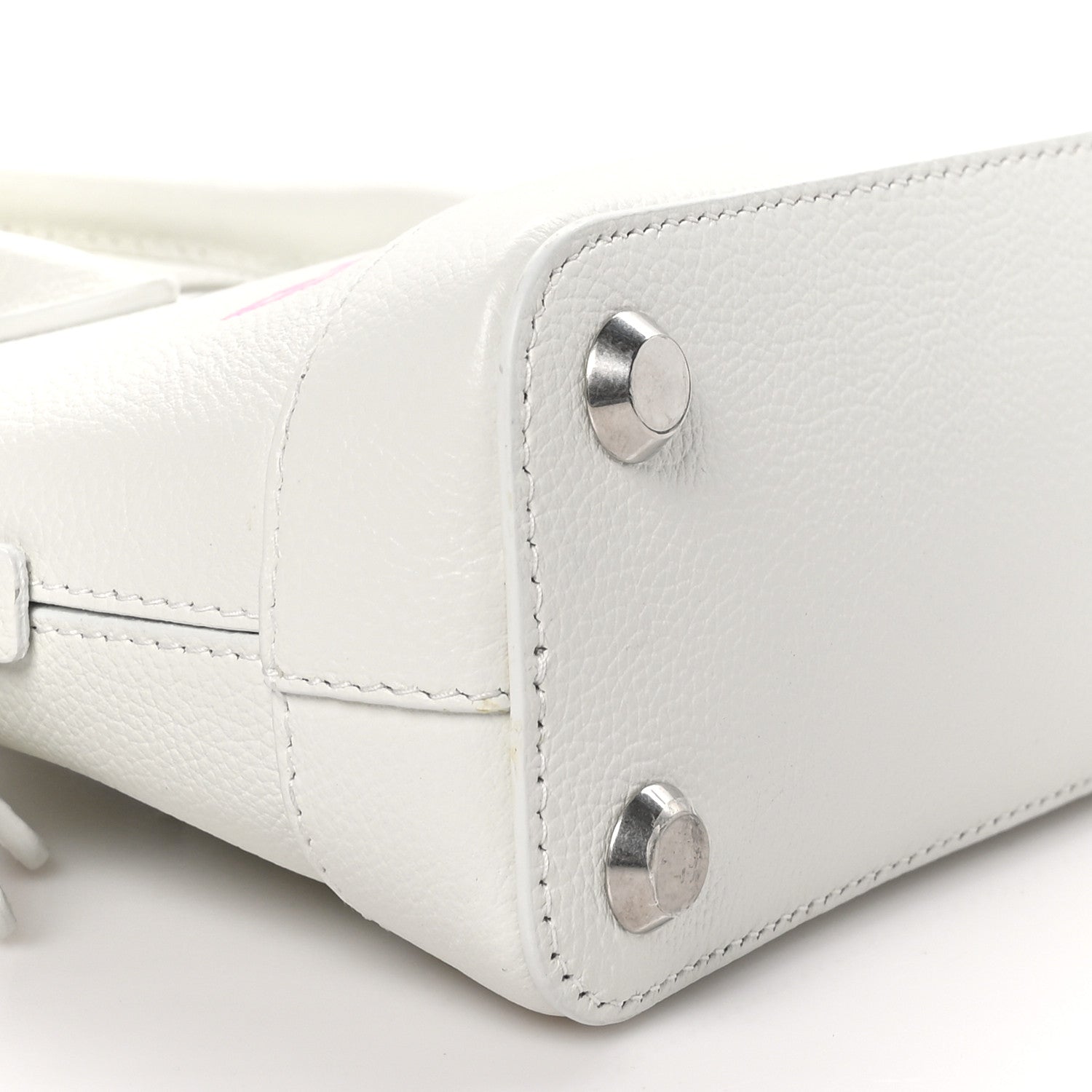 Balenciaga Grained Calfskin Logo XXS Ville Top Handle Bag White Fluo Pink 9 of 11