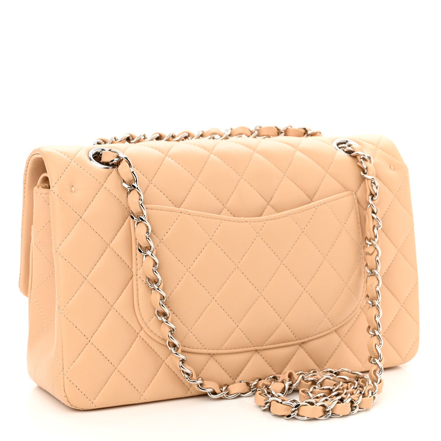 Lambskin Quilted Medium Double Flap Beige