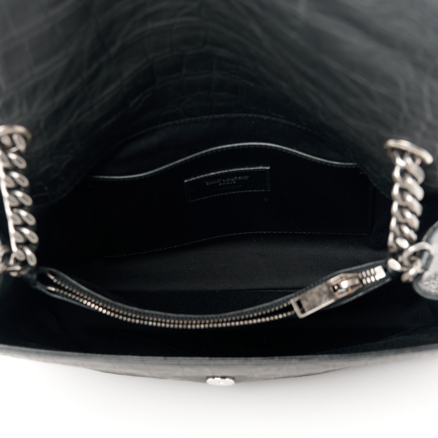 Calfskin Crocodile Embossed Medium West Hollywood Monogram Fold-Over Black