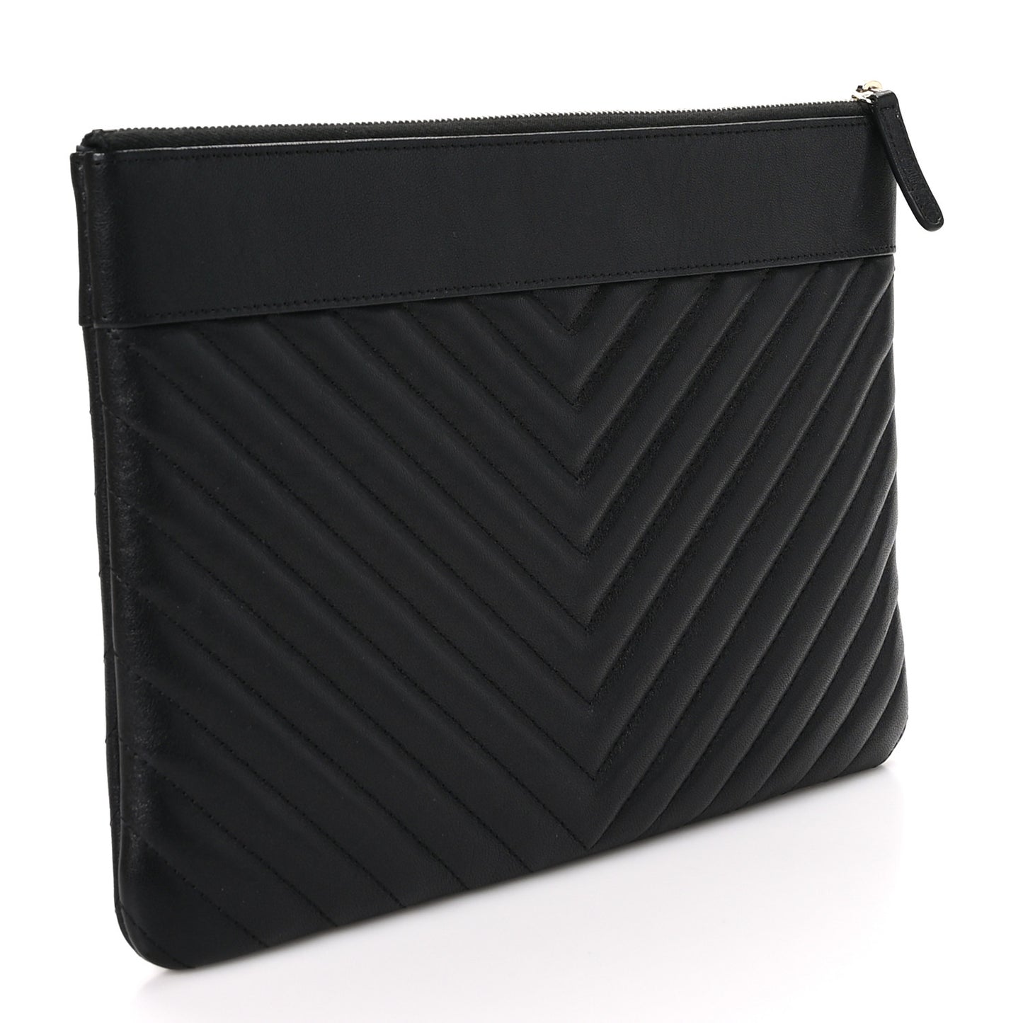 Sheepskin Chevron Quilted Large Vintage Mademoiselle Cosmetic Case Anthracite