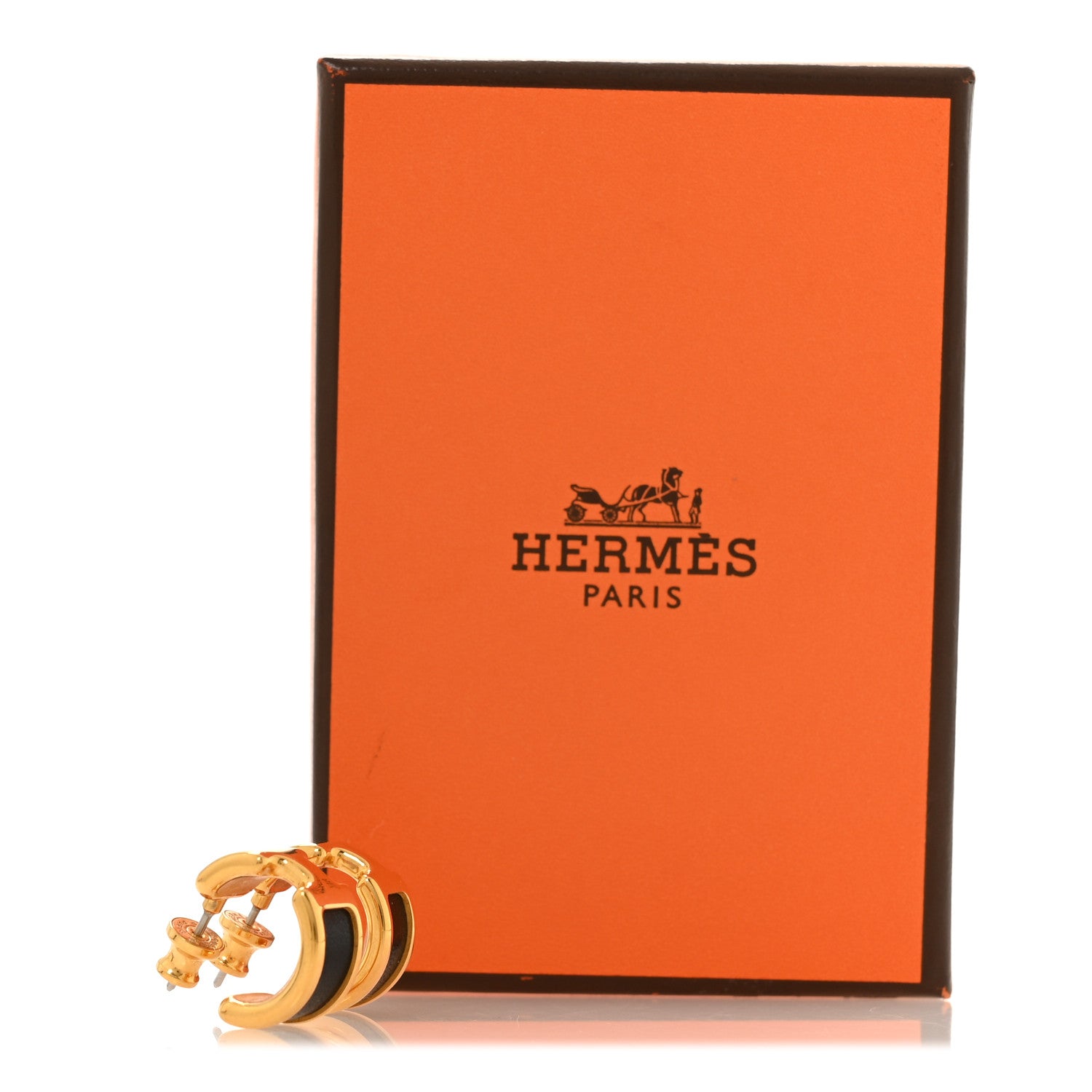 Hermes Box Calfskin Olympe Hoop Earrings Black 5 of 5