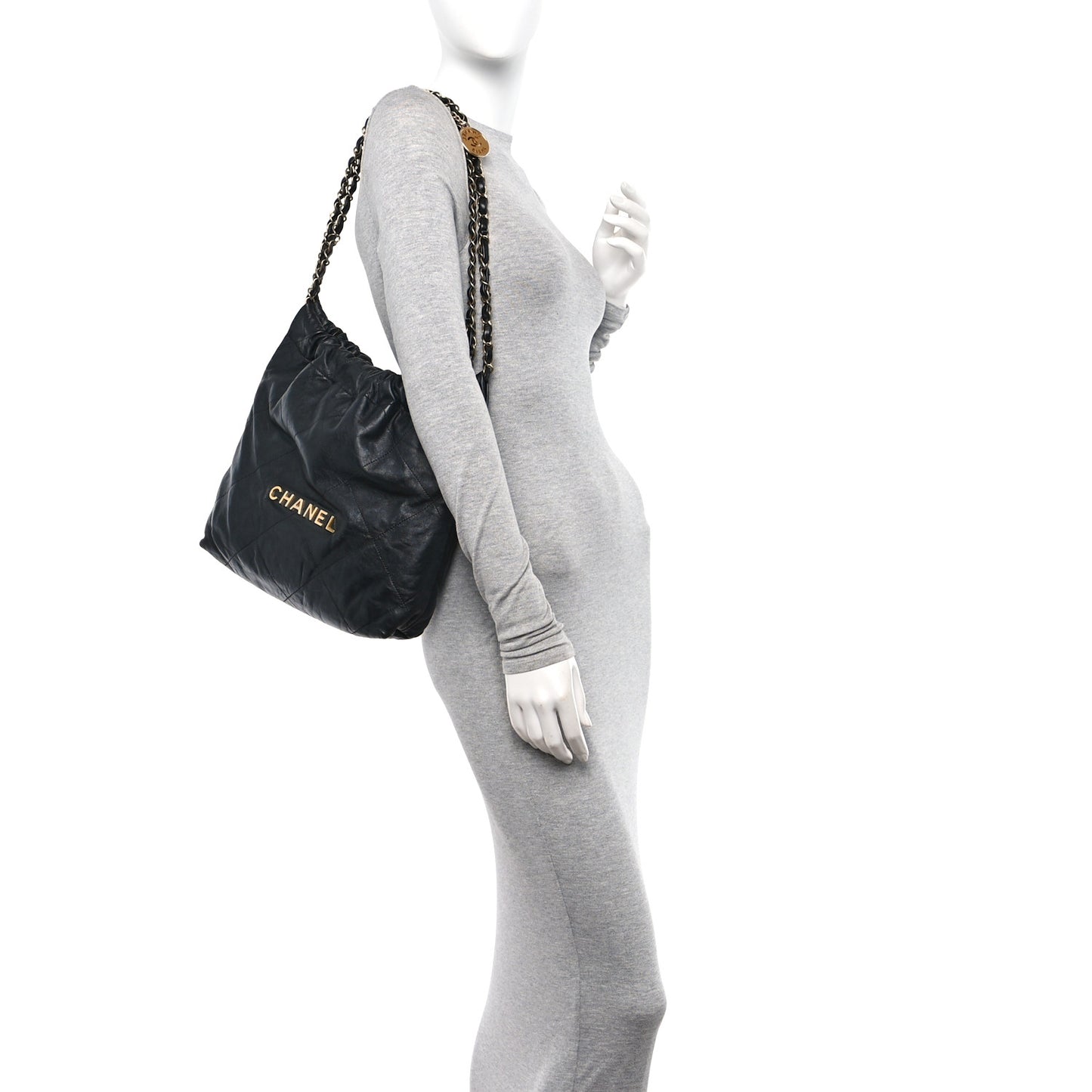 Shiny Calfskin Quilted Small Chanel 22 Black