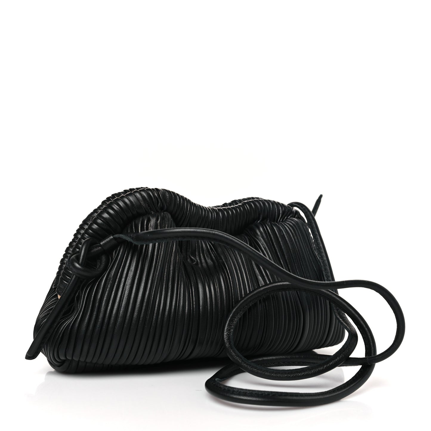 Lambskin Pleated Mini Cloud Clutch Black
