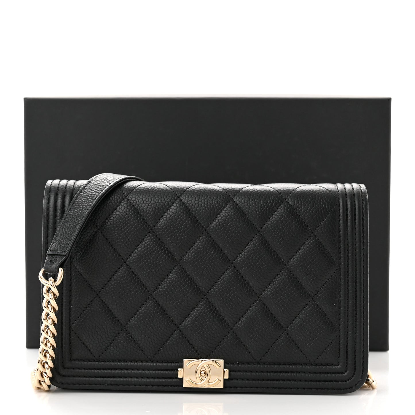 Caviar Quilted Boy Wallet On Chain WOC Black