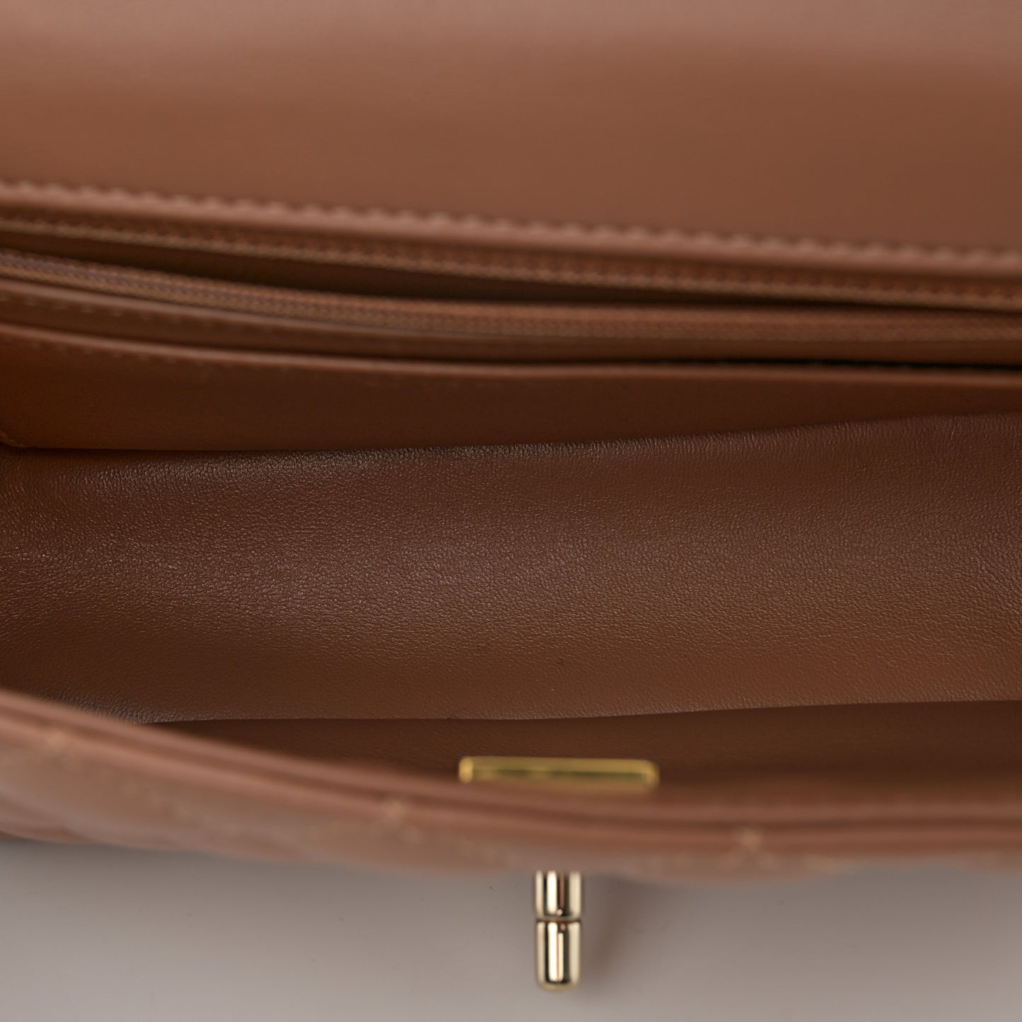 Lambskin Quilted Mini Rectangular Flap Brown