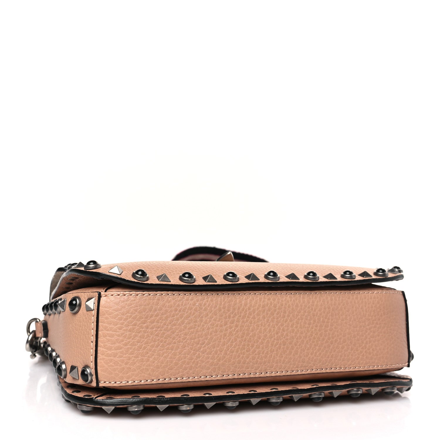 Valentino Garavani Grained Calfskin Onyx Medium Guitar Strap Rockstud Rolling Flap Saddle Bag Soft Noisette 4 of 8