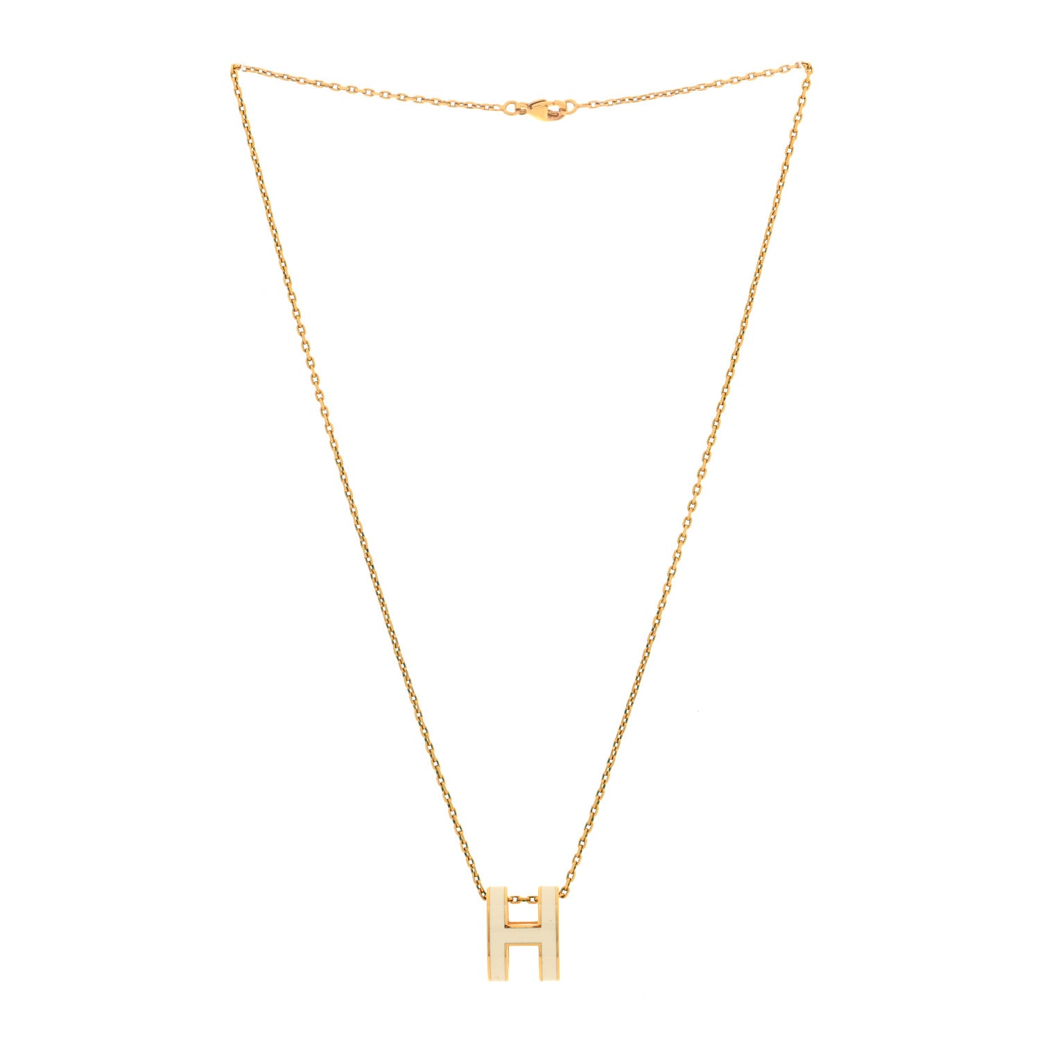 Hermes Lacquered Gold Pop H Pendant Necklace White 3 of 6