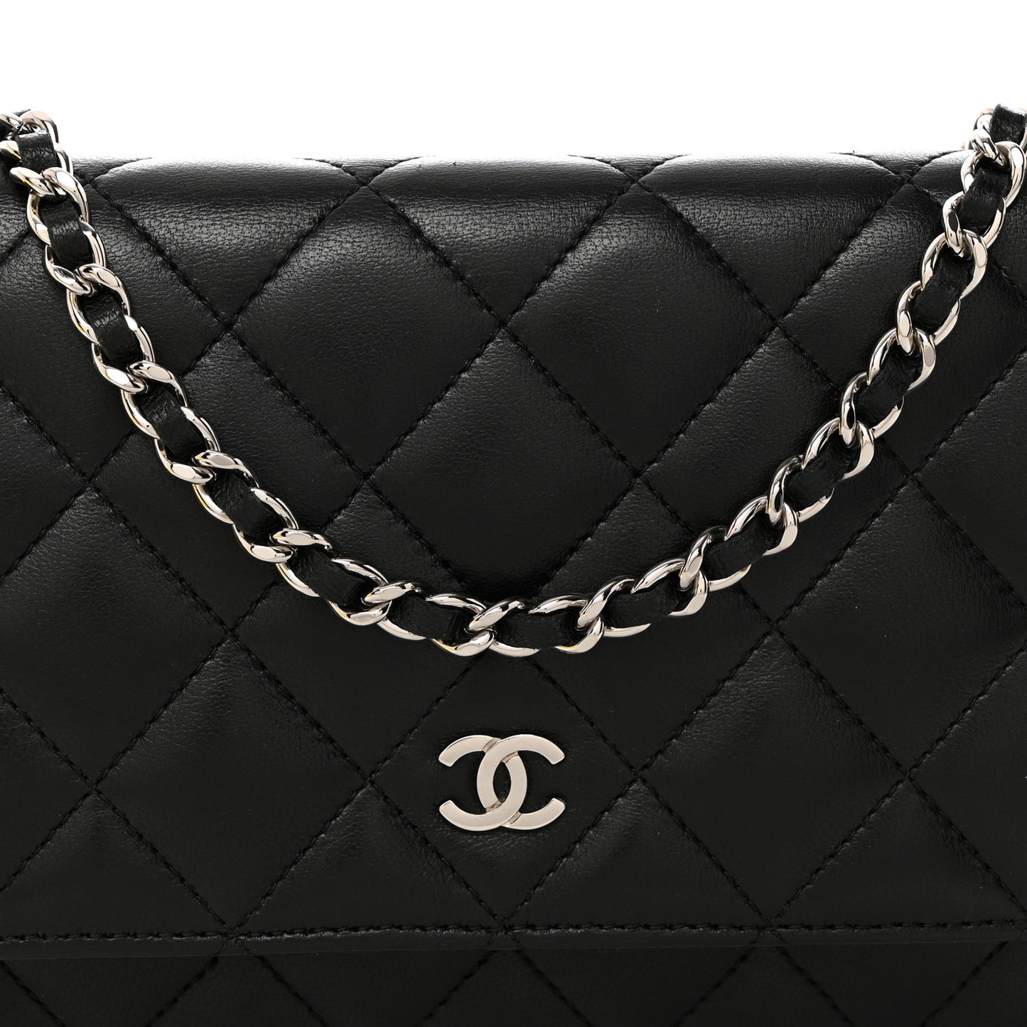 Lambskin Quilted Wallet On Chain WOC Black