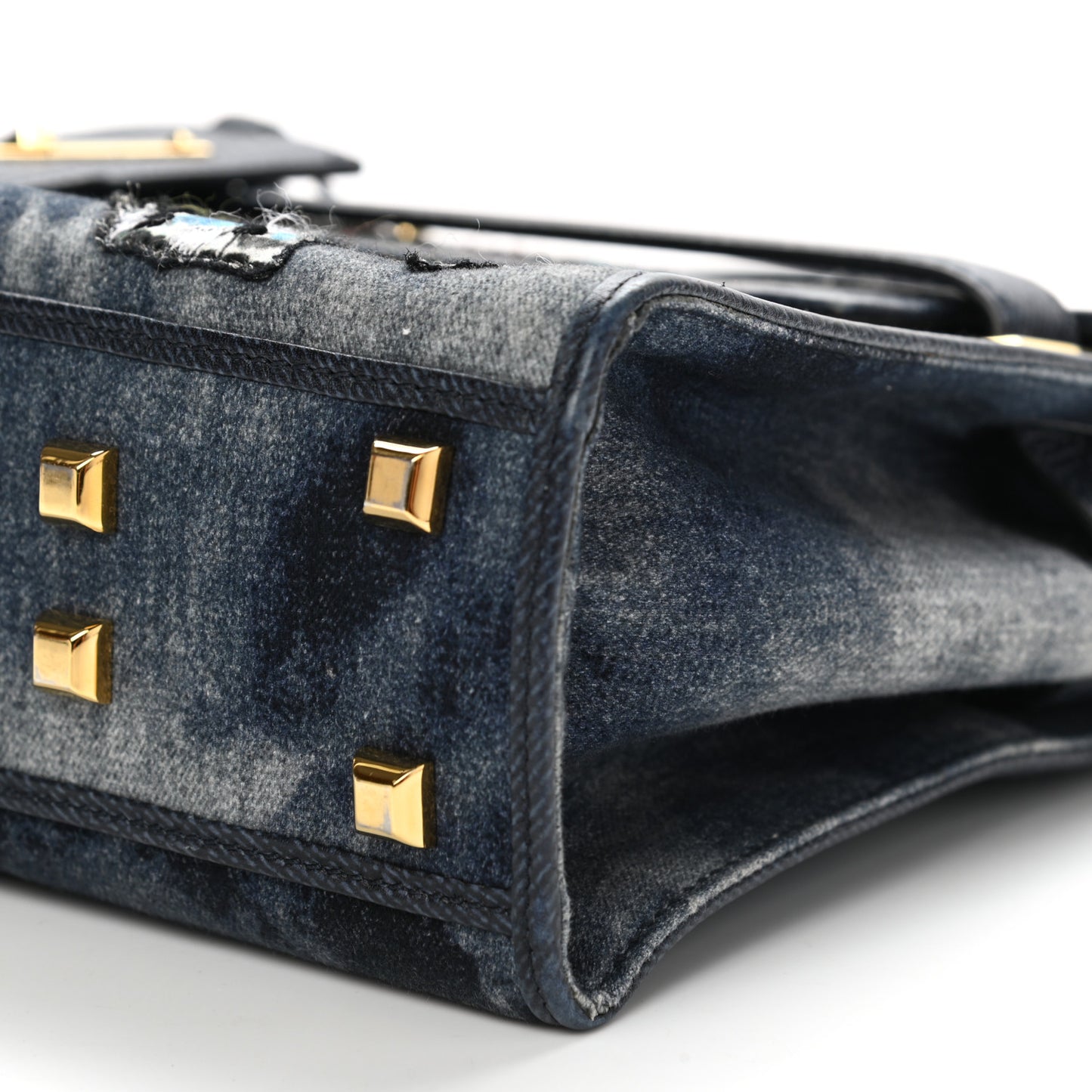 Denim Butterfly Embroidered Small My Rockstud Frame Bag Blue