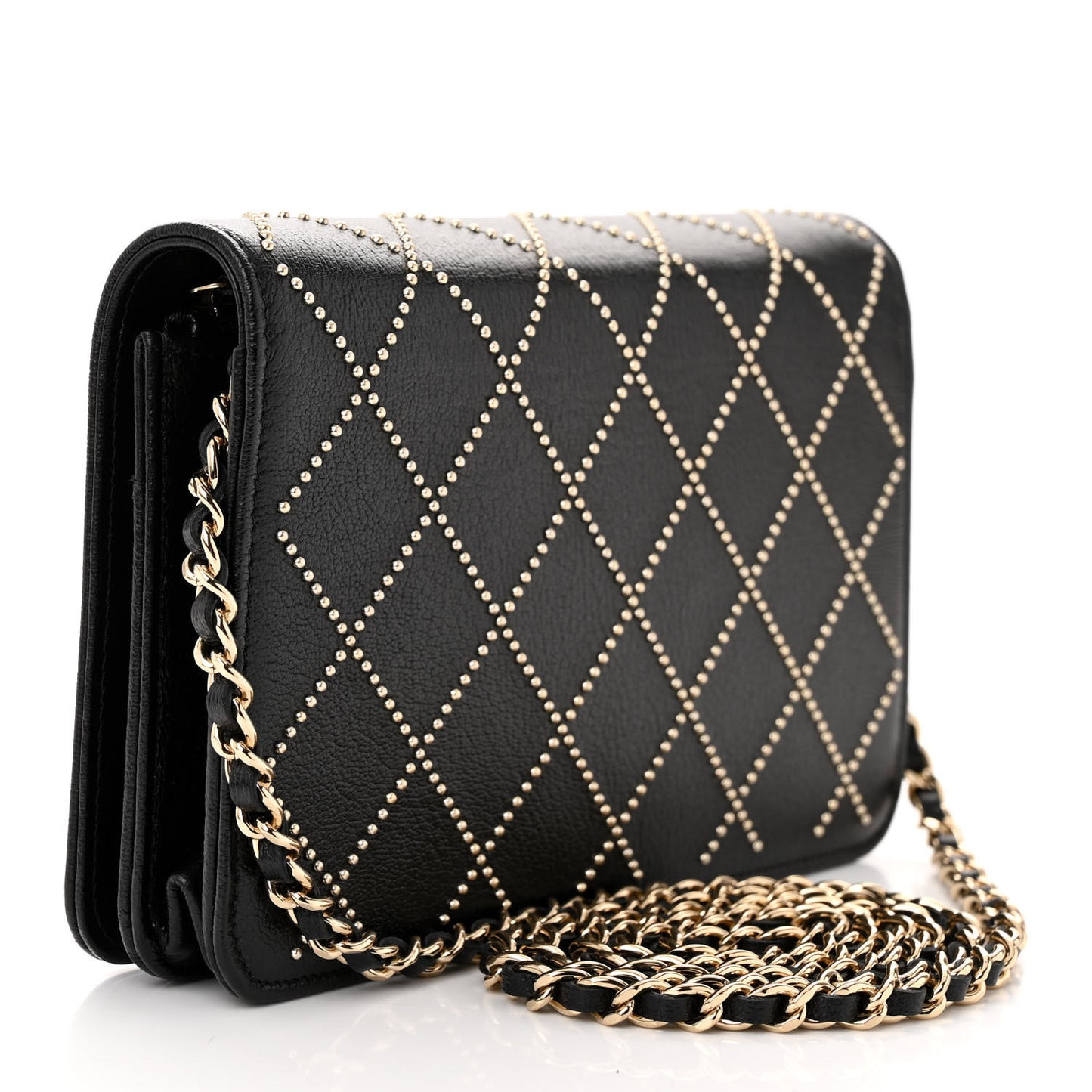 Lambskin Crystal Quilted Wallet On Chain WOC Black