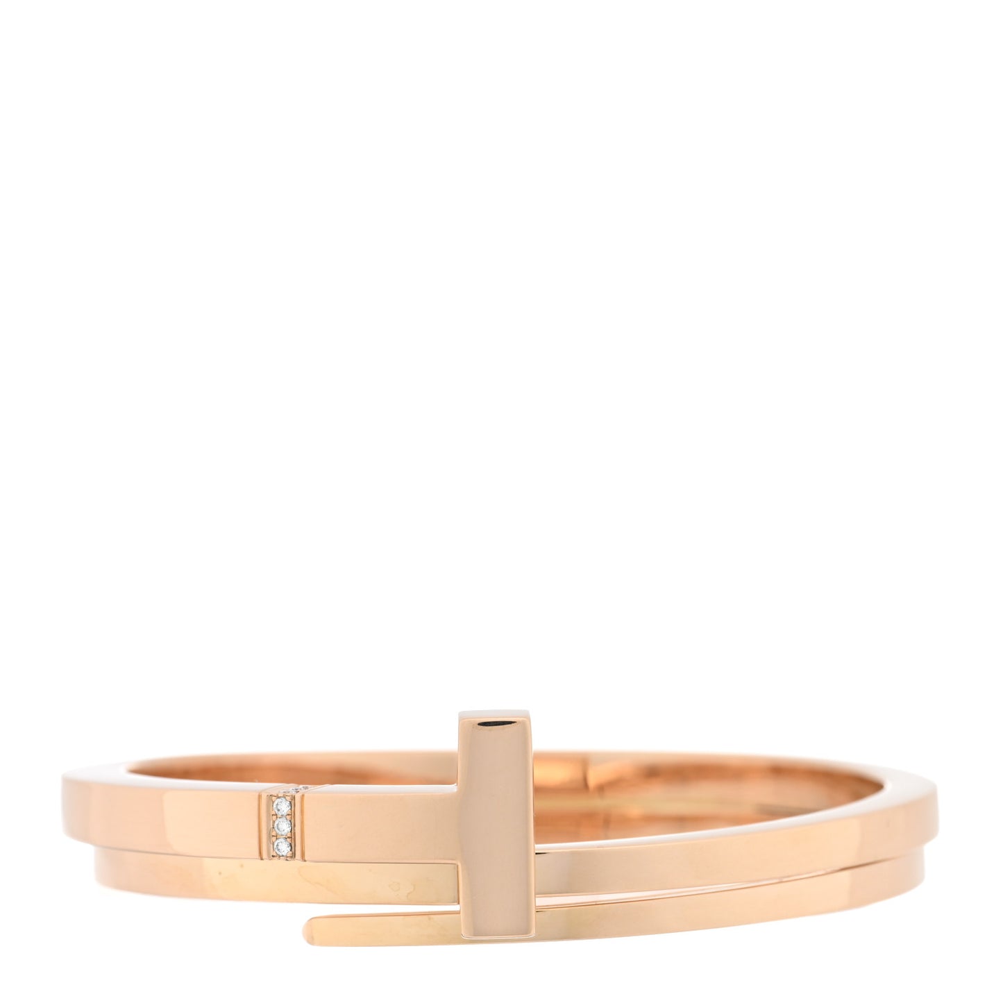 18K Rose Gold Diamond Wide T T1 Hinged Wrap Bangle Bracelet