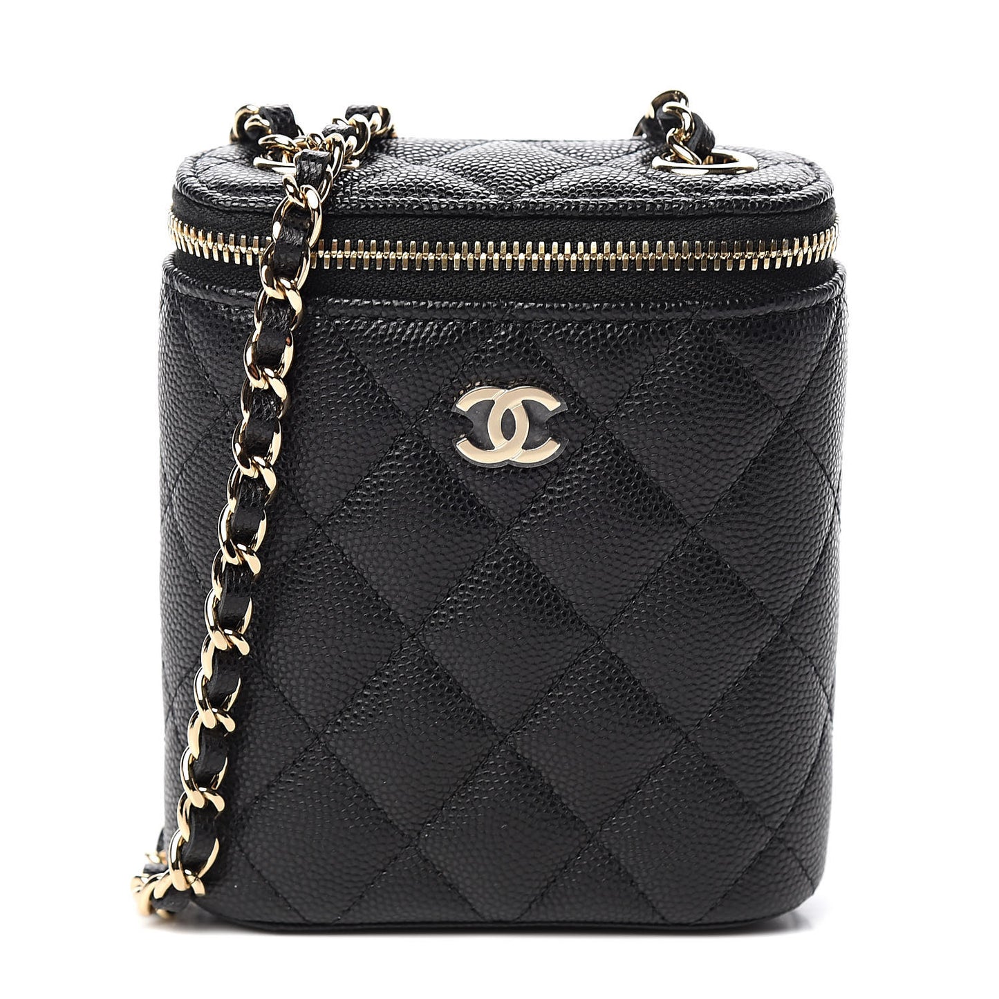 Caviar Quilted Small Vertical Coco Beauty Vanity Case With Chain Black