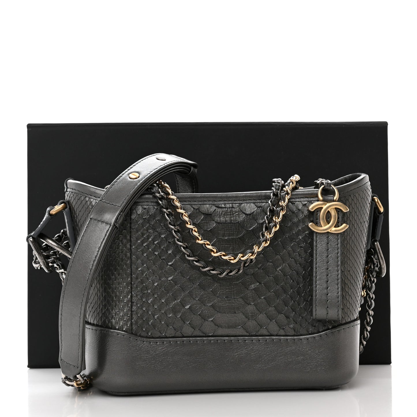 Metallic Snakeskin Small Gabrielle Hobo Pewter