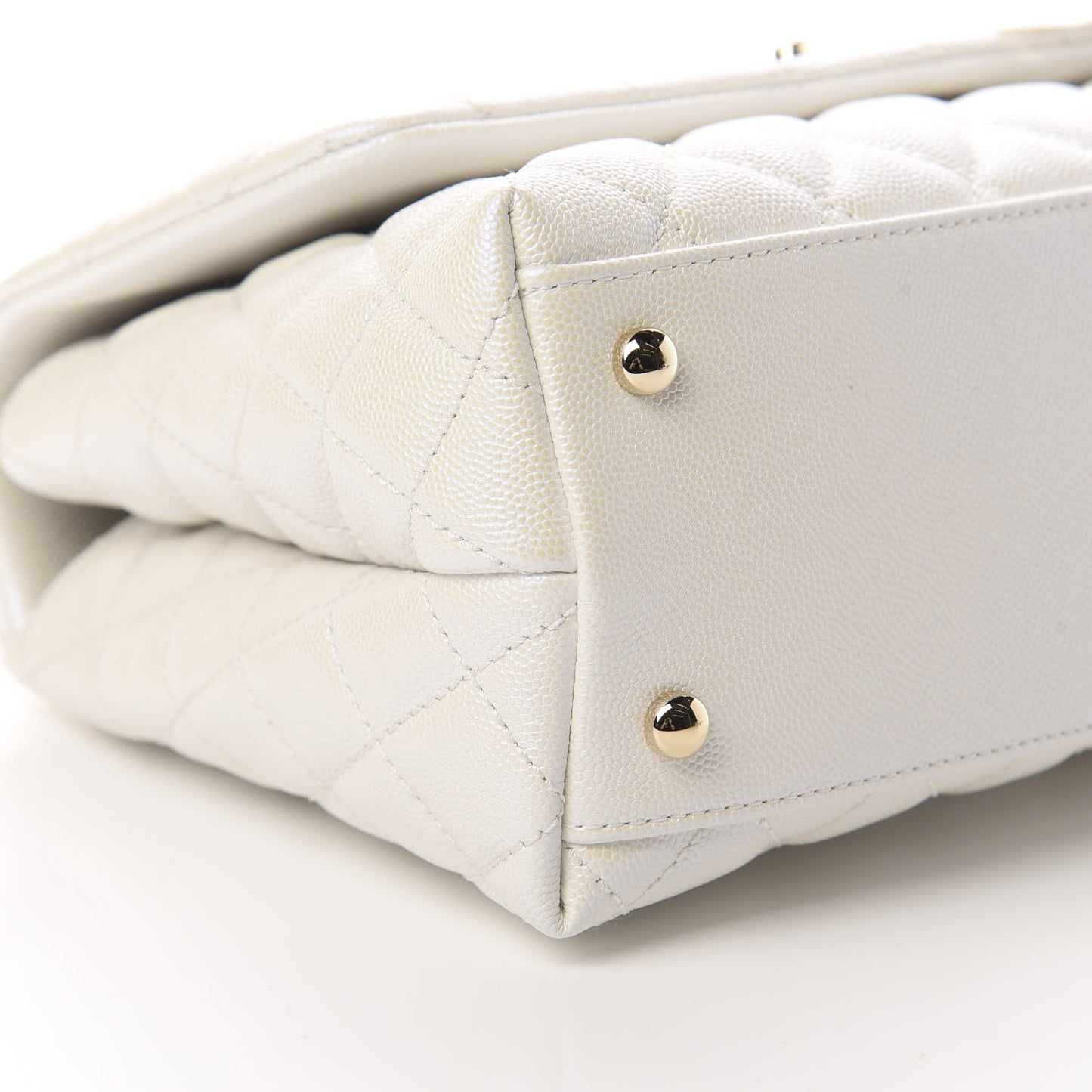 Iridescent Caviar Quilted Small Coco Handle Flap White