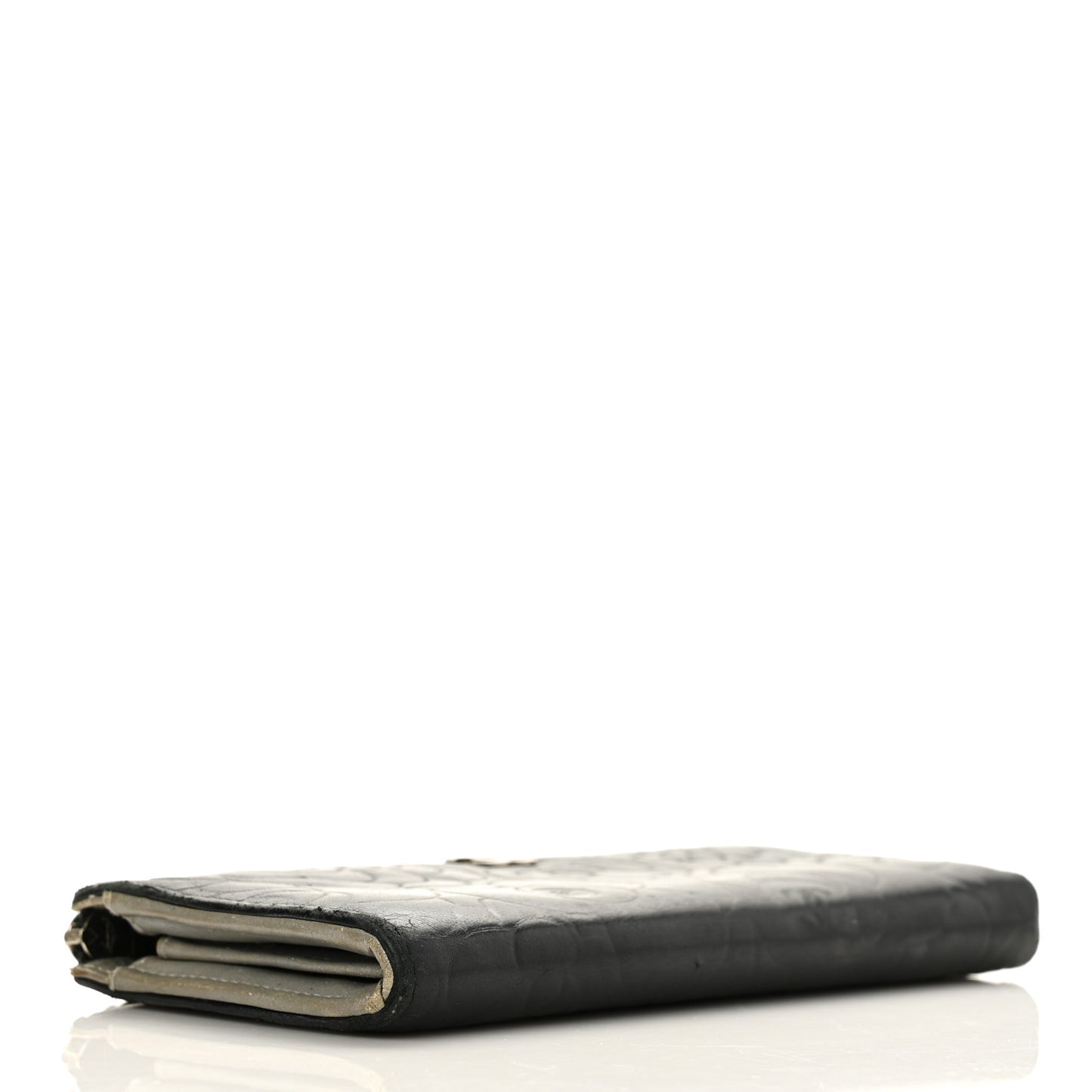 Lambskin Camellia Embossed Zipped Gusset Wallet Black