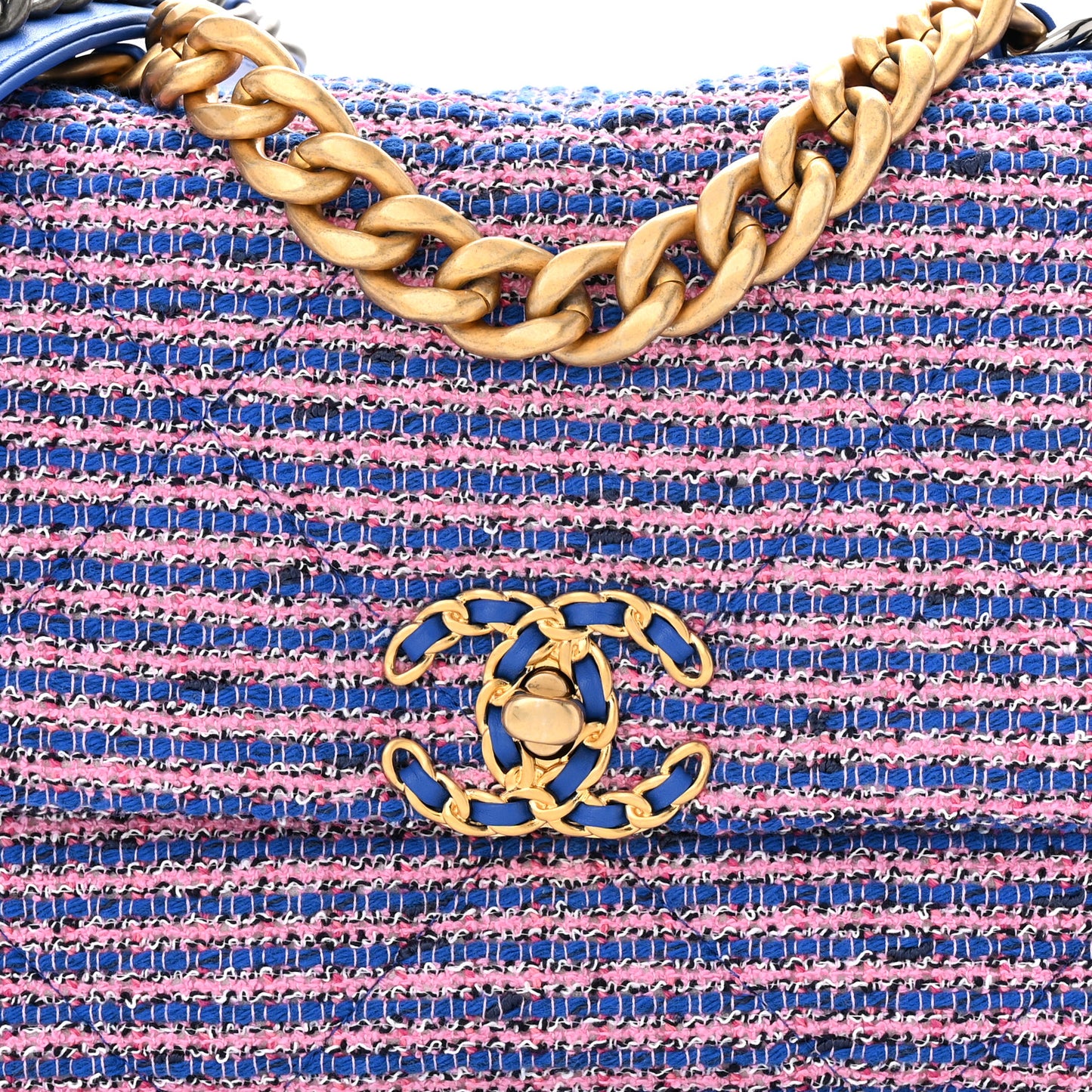 Tweed Quilted Medium Chanel 19 Flap Blue Pink