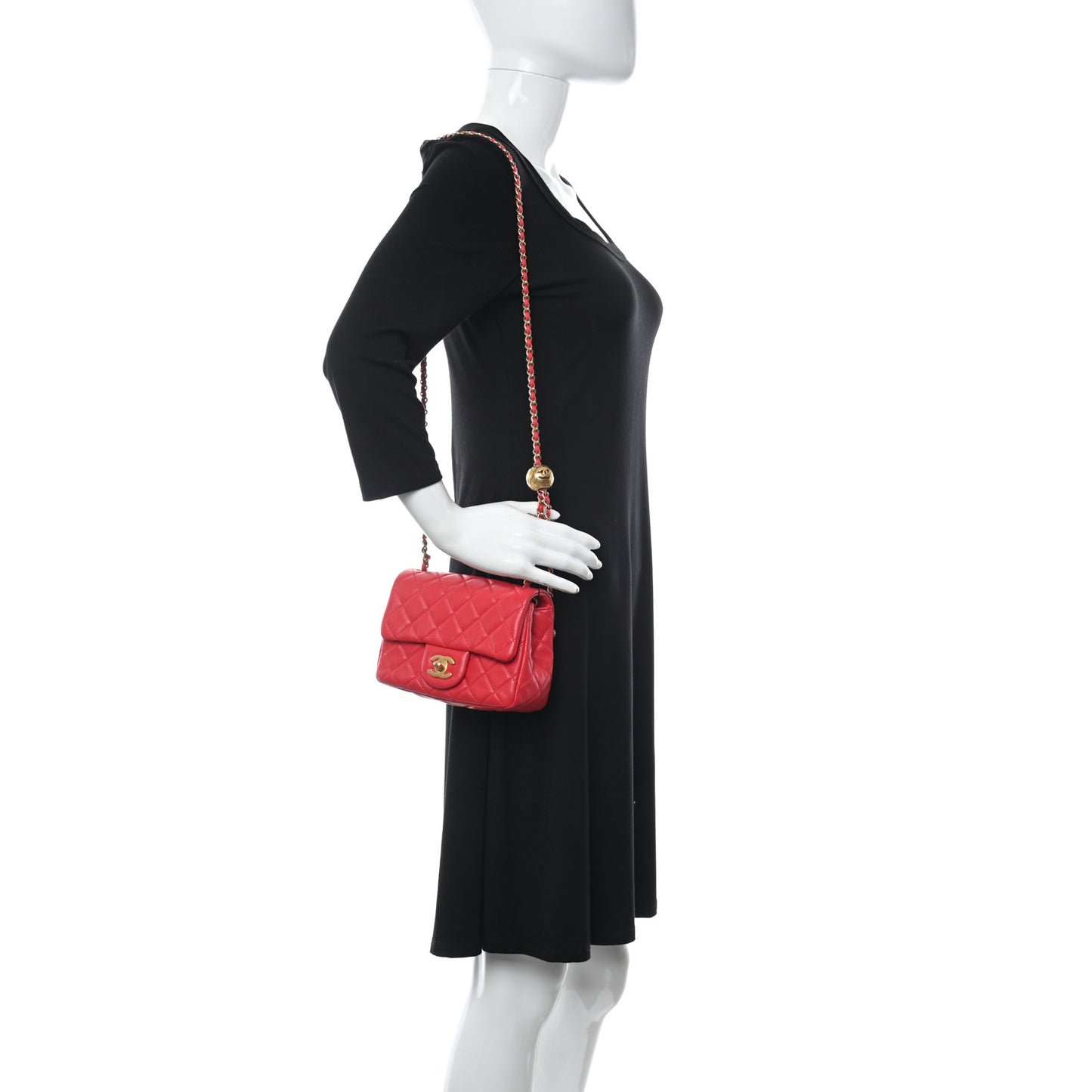 Lambskin Quilted Mini Pearl Crush Flap Red