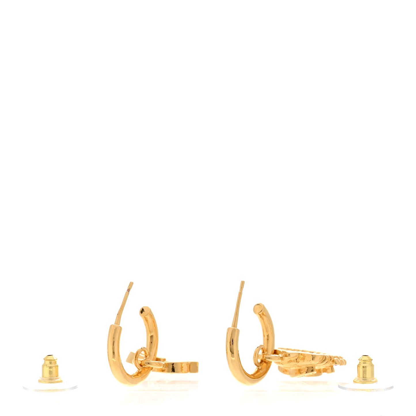 Crystal CC Shell Hoop Earrings Gold Pink