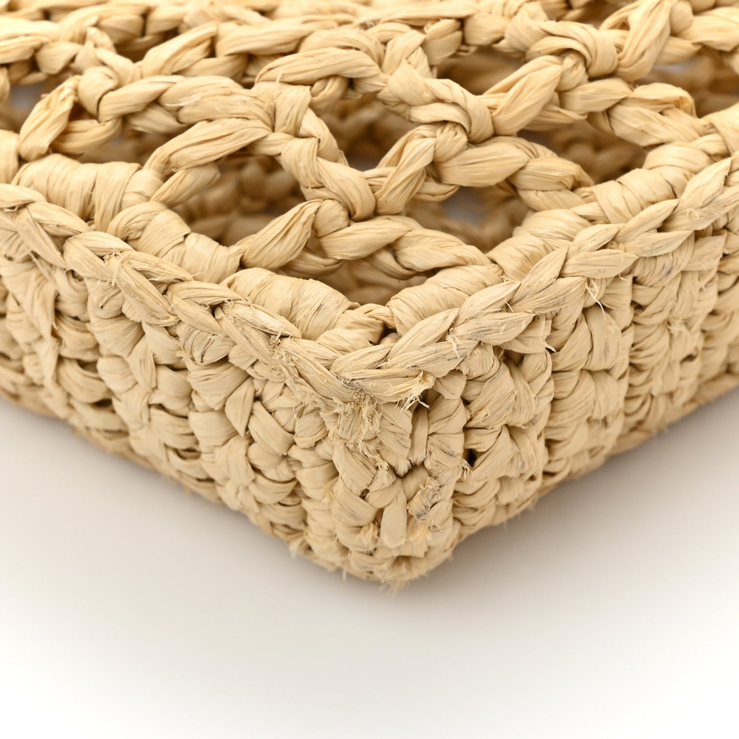 Yarn Raffia Effect Crochet Logo Embroidered Tote Bag Naturale