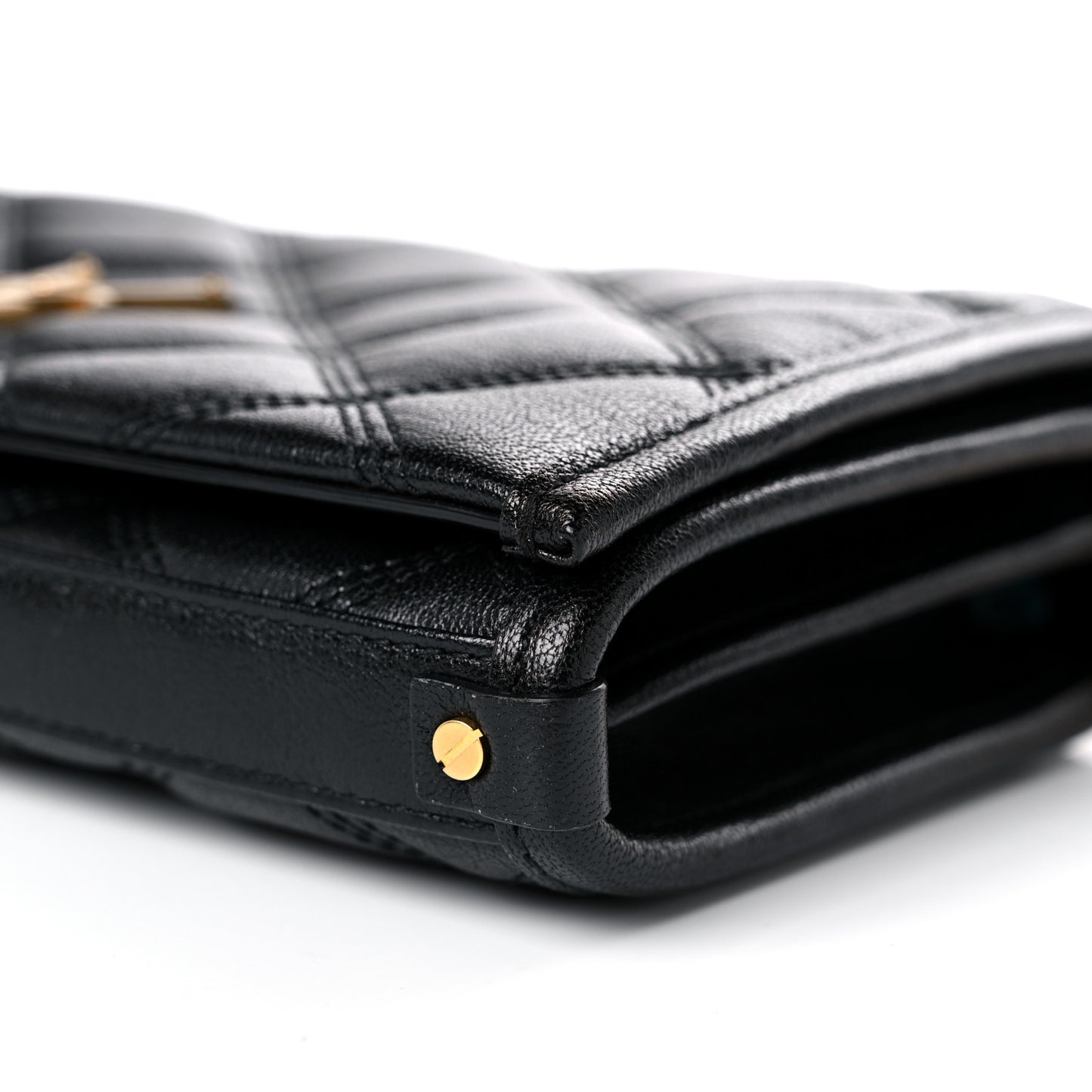 Lambskin Diamond Quilted Becky Chain Wallet Black