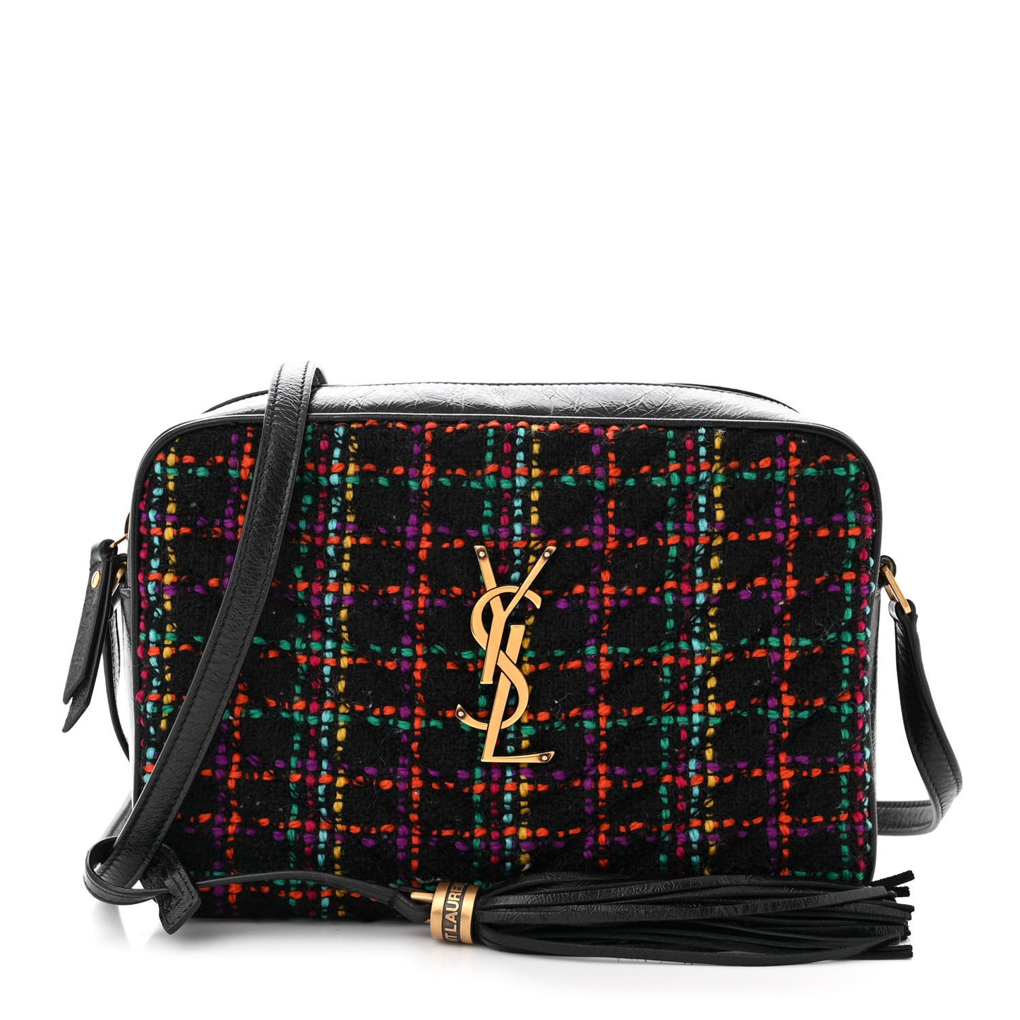 Tweed Calfskin Monogram Lou Camera Bag Black