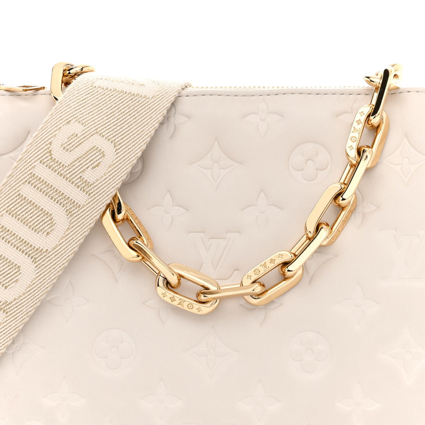 Lambskin Embossed Monogram Coussin PM Beige Cream