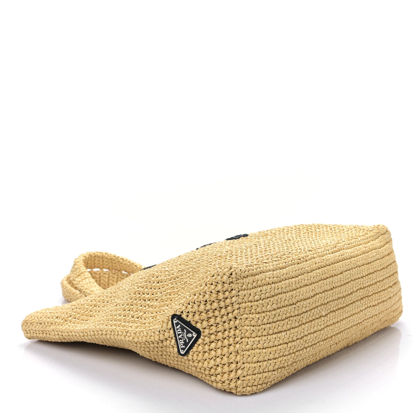 Yarn Raffia Effect Crochet Embroidered Logo Tote Naturale