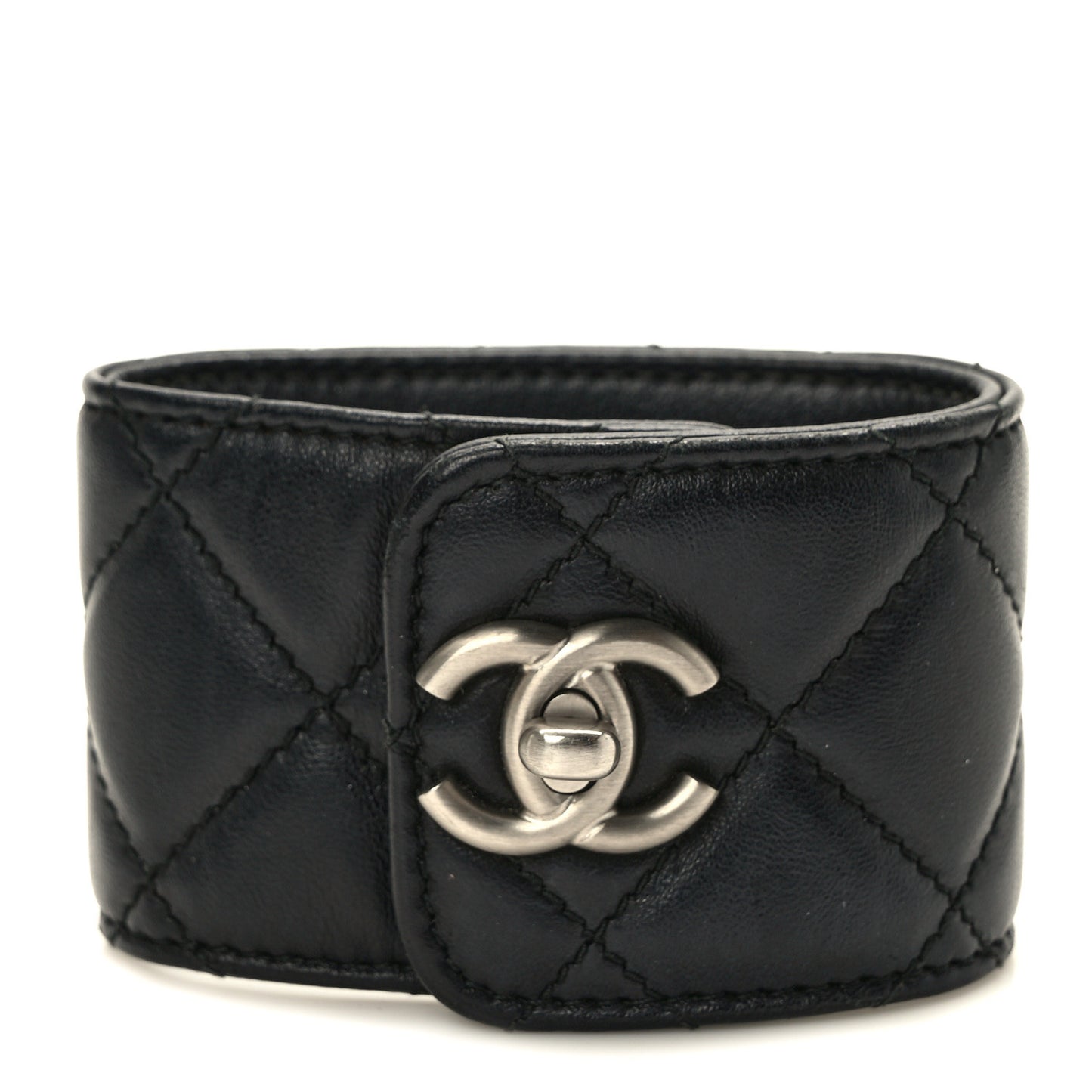 Lambskin Quilted CC Turnlock Cuff Bracelet M Black