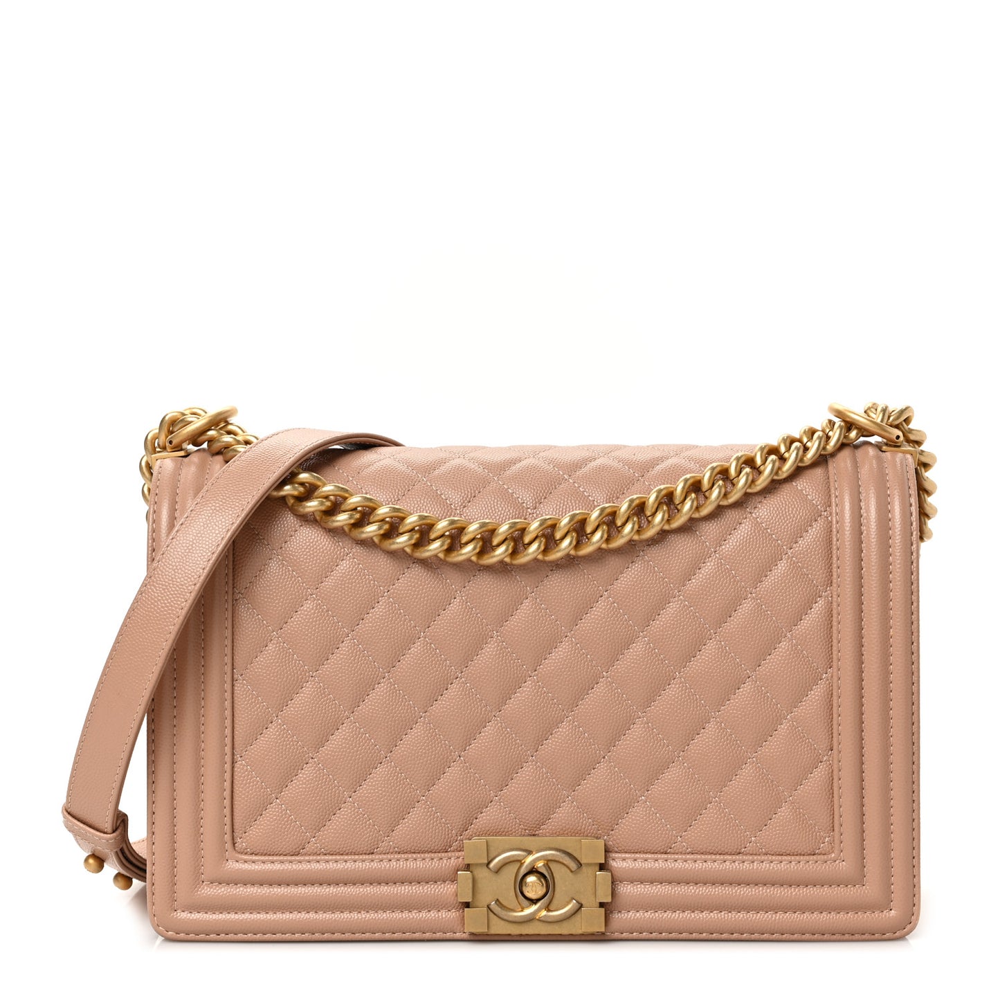 Caviar Quilted New Medium Boy Flap Camel