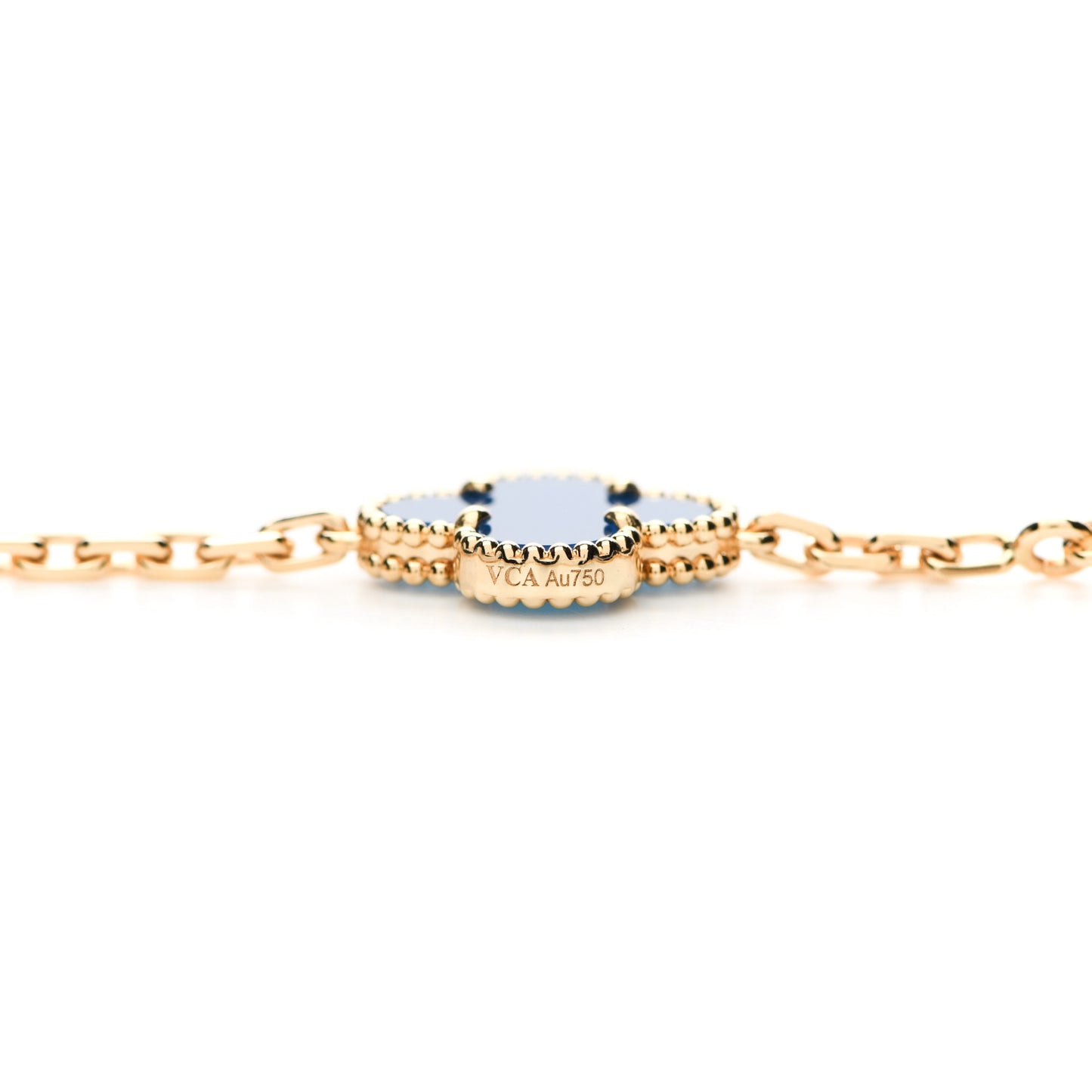 18K Yellow Gold Blue Agate 10 Motifs Vintage Alhambra Necklace
