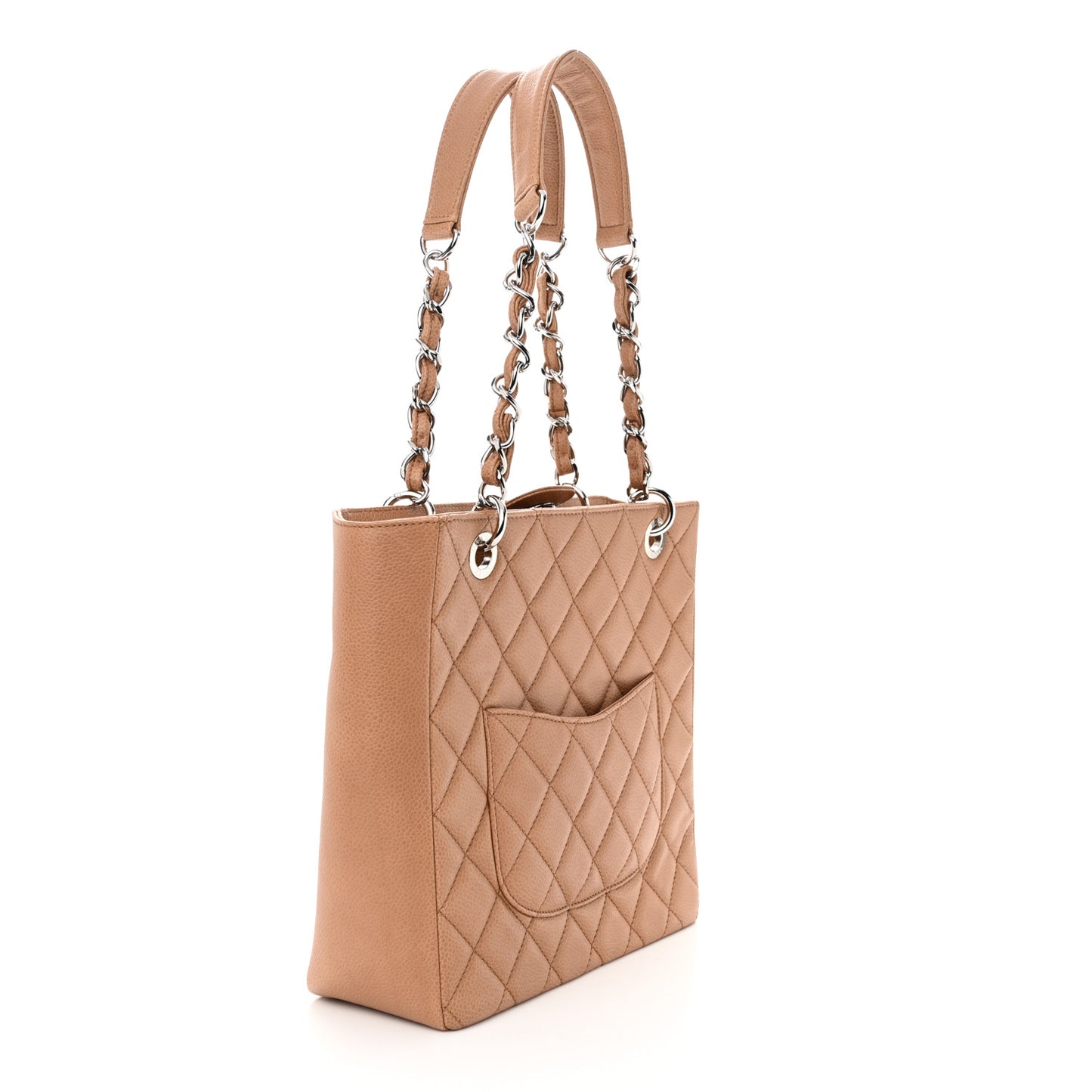 Caviar Quilted Petit Shopping Tote PST Dark Beige