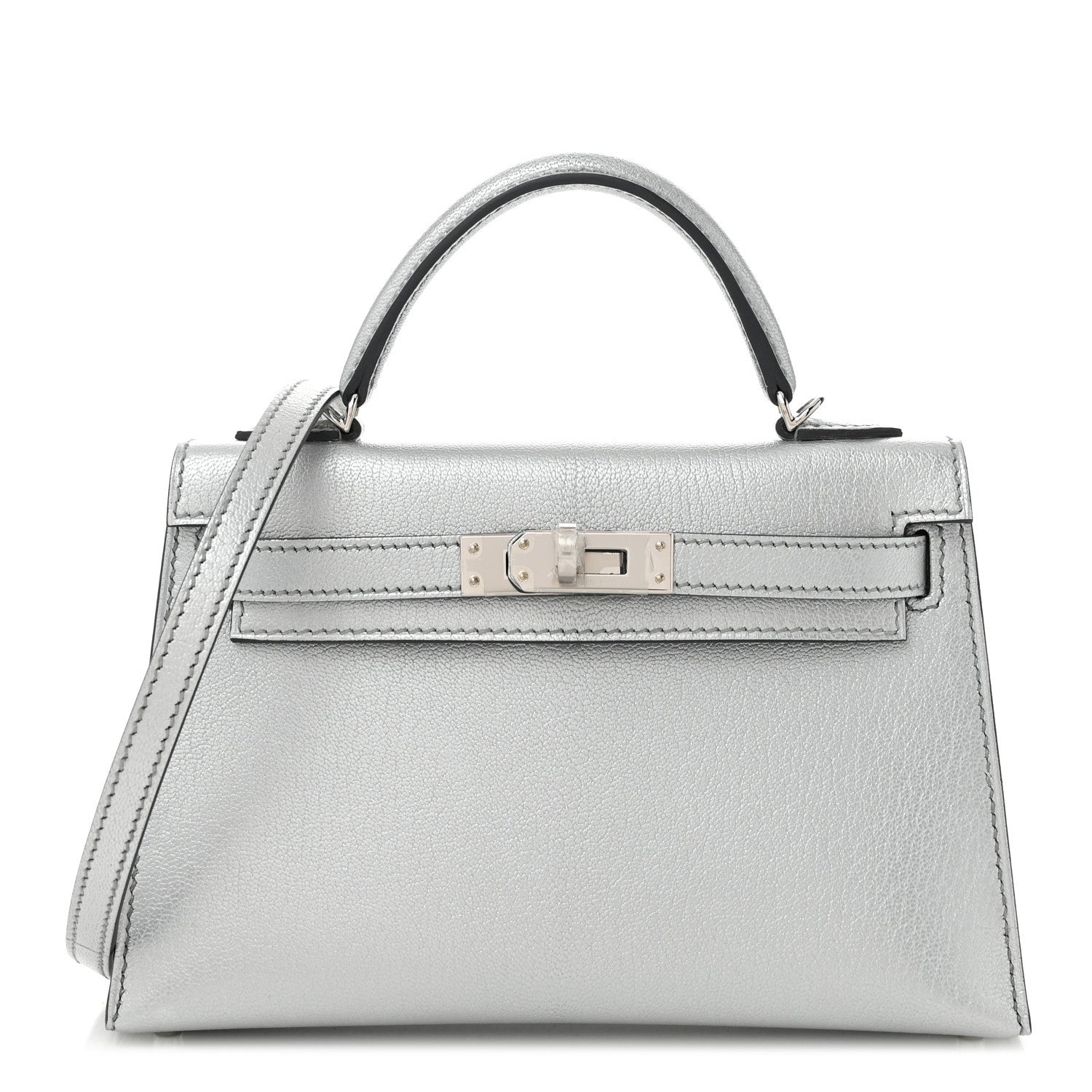 Hermes Metallic Chevre Chamkilight Mini Kelly Sellier 20 Argent