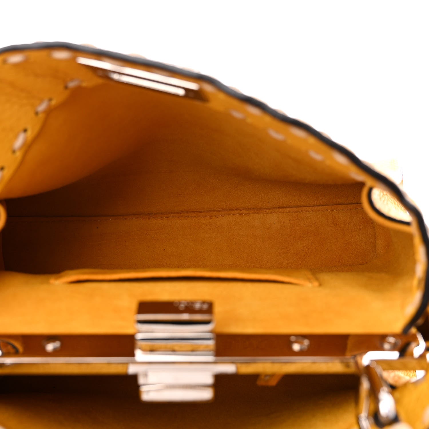 Fendi Vitello Granato Camoscio Selleria Macro Stitchings Mini Peekaboo Iconic Satchel Mimosa 6 of 11