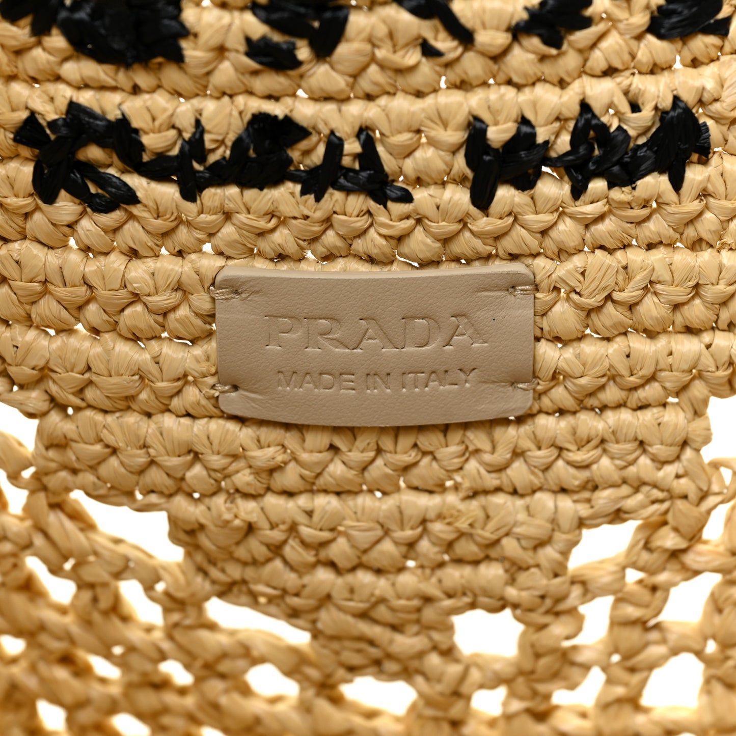 Yarn Raffia Effect Crochet Logo Embroidered Shopping Tote Bag Naturale
