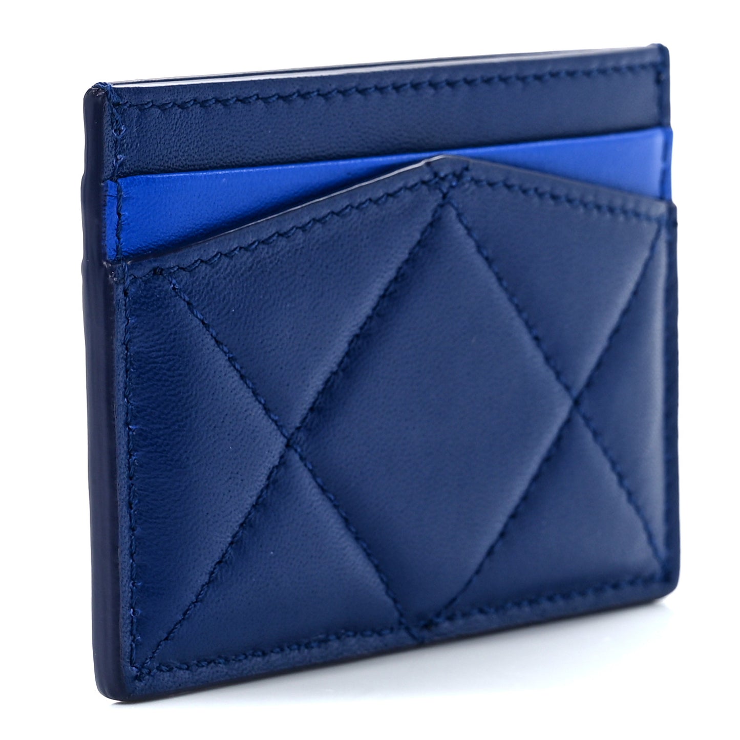 Lambskin Quilted Graffiti Skull Card Holder Blue