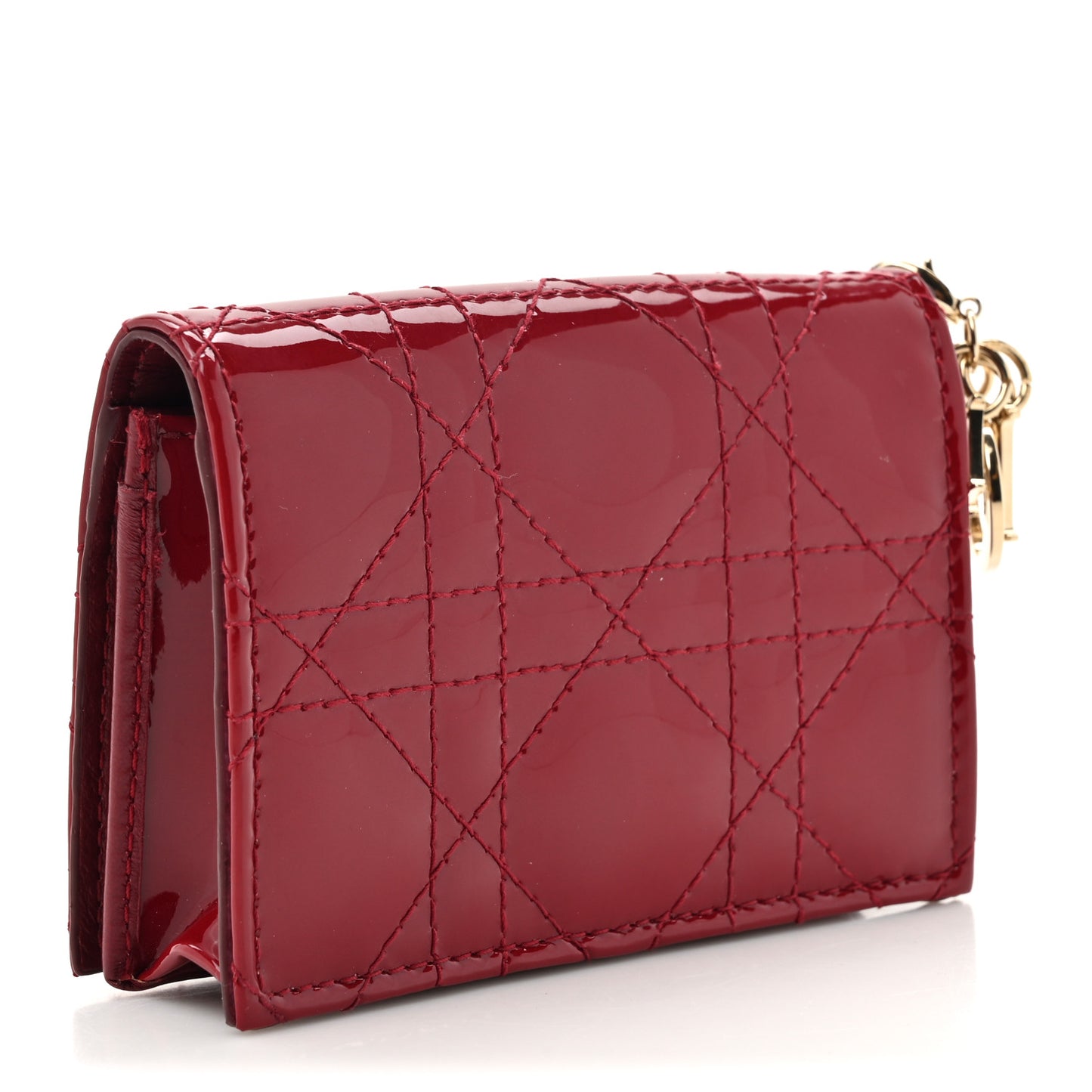 Patent Cannage Small Lady Dior Flap Card Holder Scarlet
