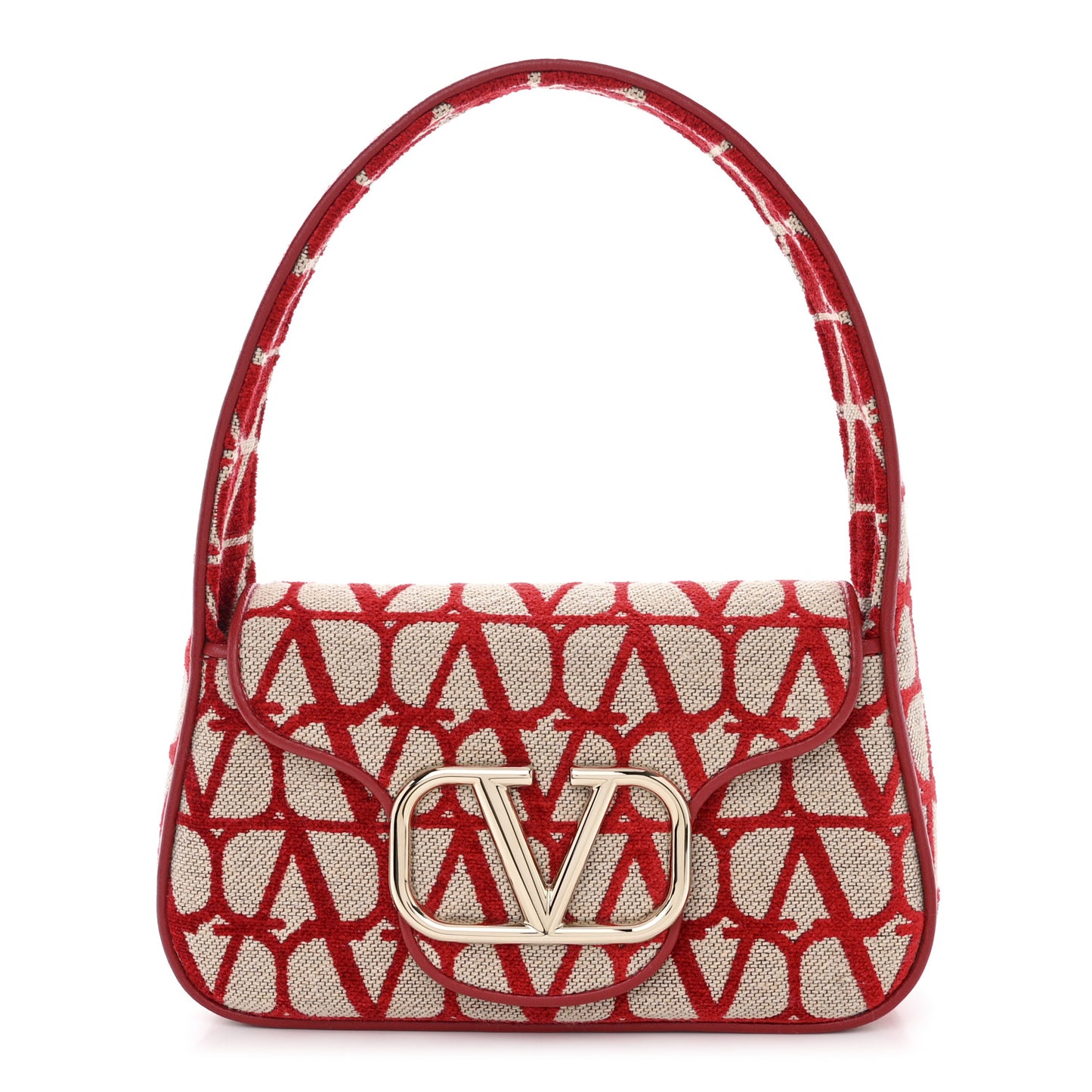 Toile Iconographe Goatskin Vlogo Small Loco Hobo Bag Natural Rosso Valentino
