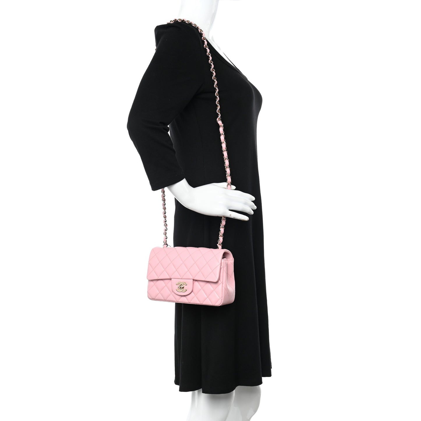 Lambskin Quilted Mini Rectangular Flap Pink