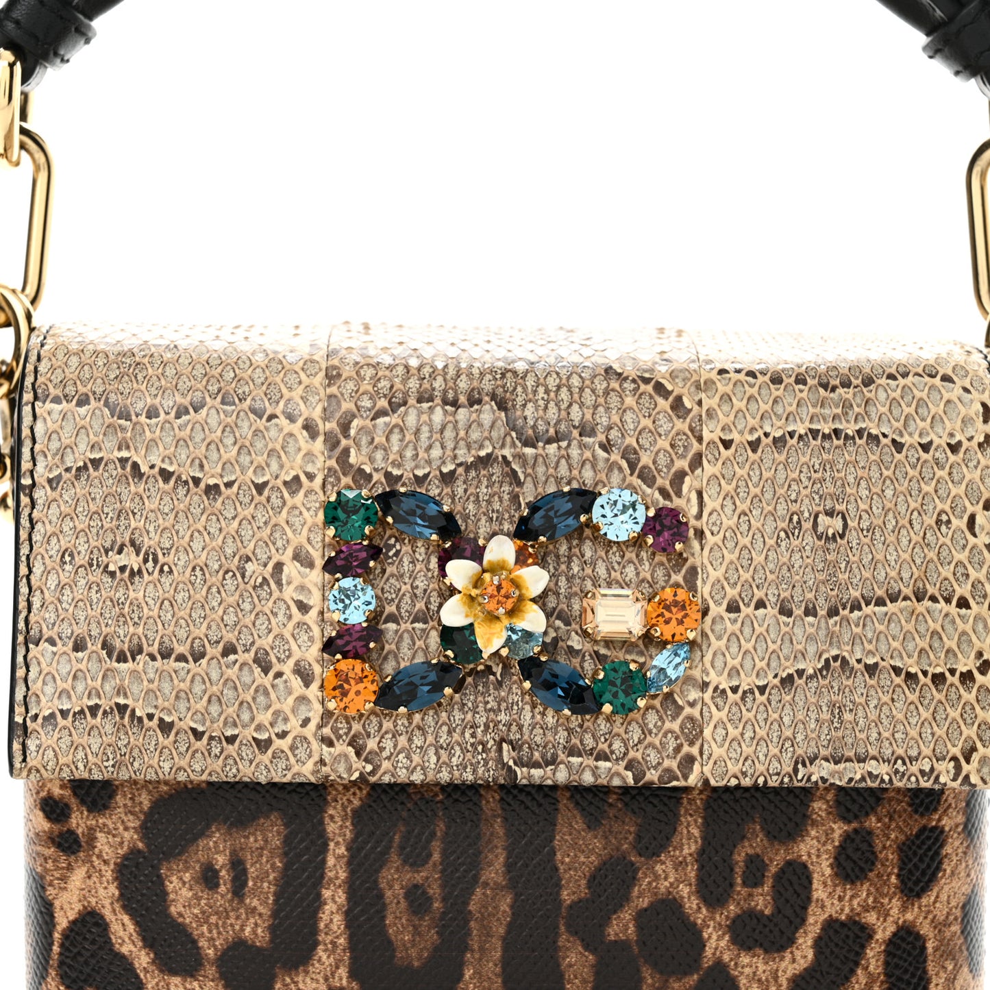 Dauphine Ayers Leopard Print Crystal Embellished DG Millennials Mini Crossbody Multicolor