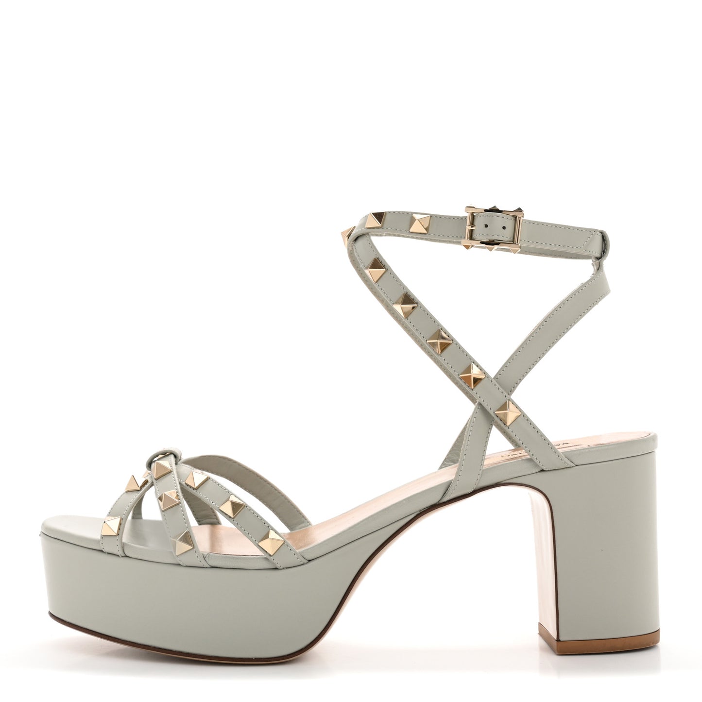 Calfskin Rockstud Ankle Wrap 35/75mm Platform Sandals 41 Opal Grey