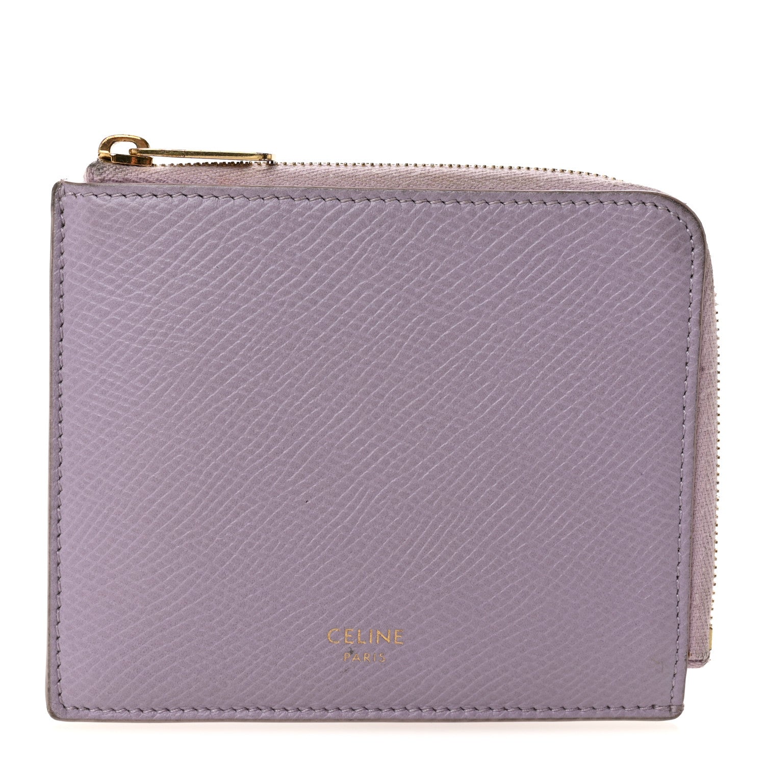 Celine Drummed Calfskin Medium Half Zip Multifunction Wallet Coin