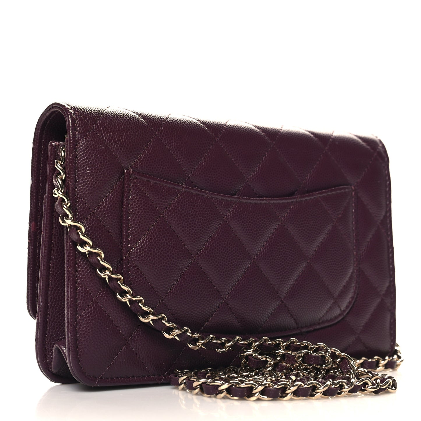 Caviar Quilted Embossed CC Wallet On Chain WOC Dark Burgundy