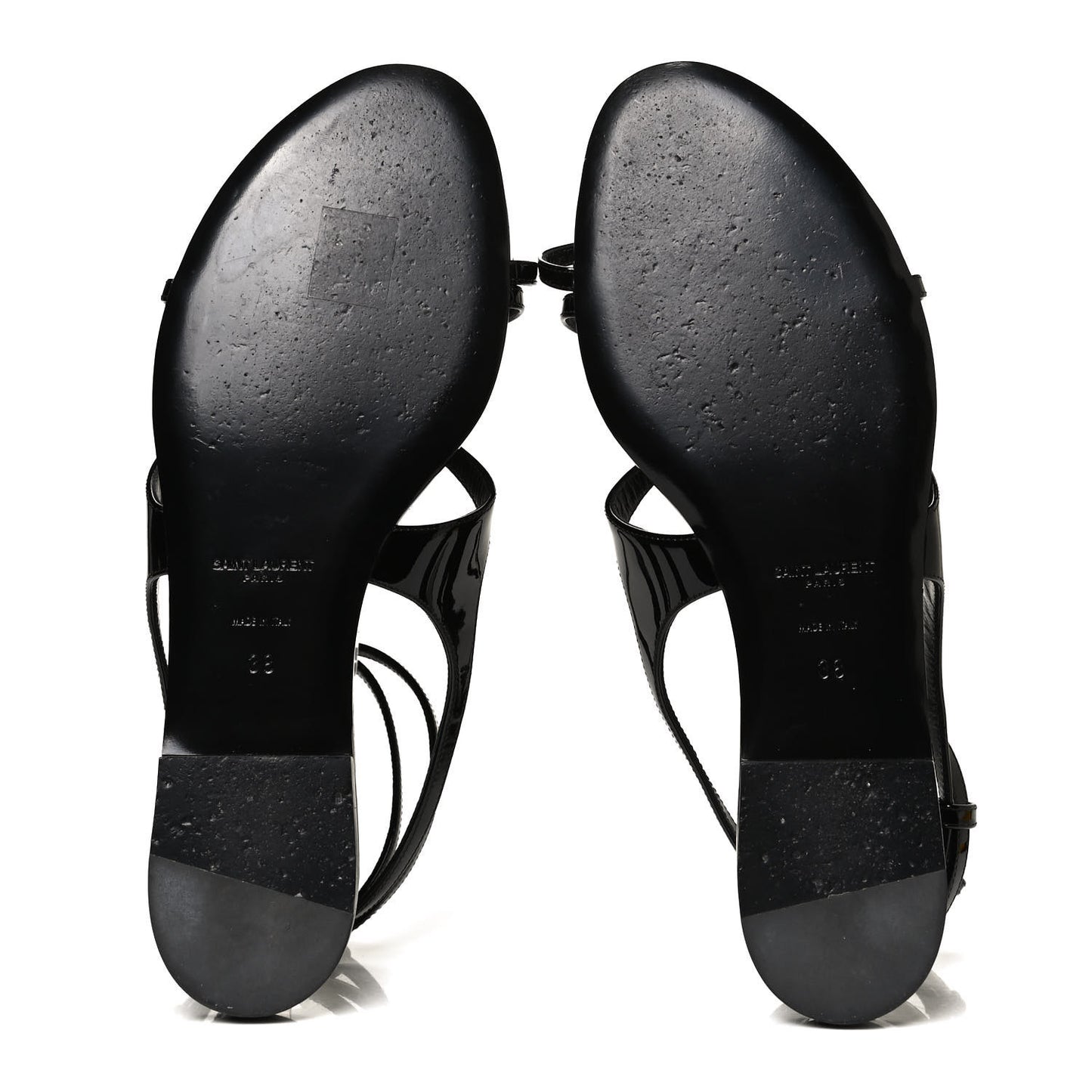 Patent Calfskin Gia Ankle Strap Sandals 38 Black