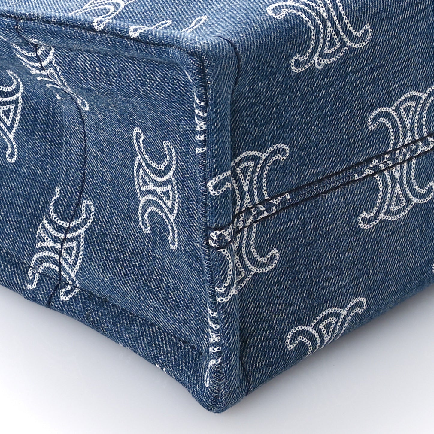 Denim Calfskin Triomphe Print Cabas Blue Tan