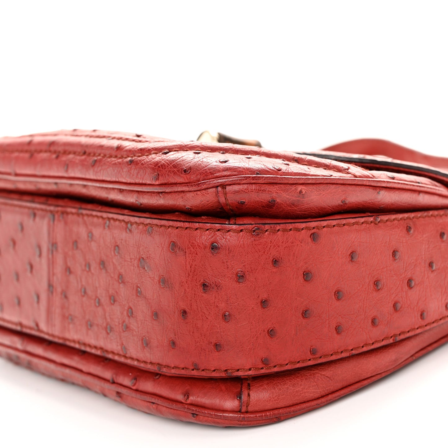 Ostrich Medium New Bamboo Top Handle Bag Red
