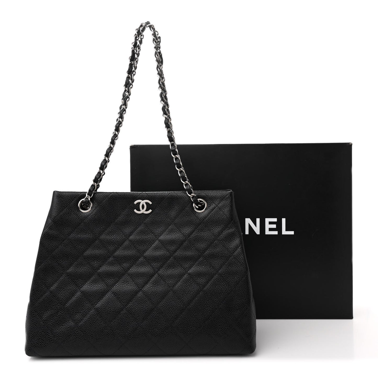 Caviar Quilted Small Shopping Tote Black