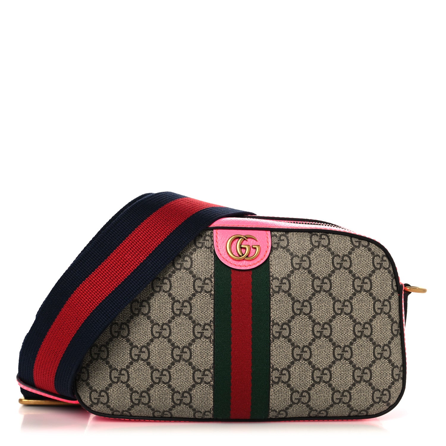 Gucci ハンドバッグ ベージュ/黒/赤 Gucci GG Supreme Monogram Textured Dollar Calfskin Web Ophidia
